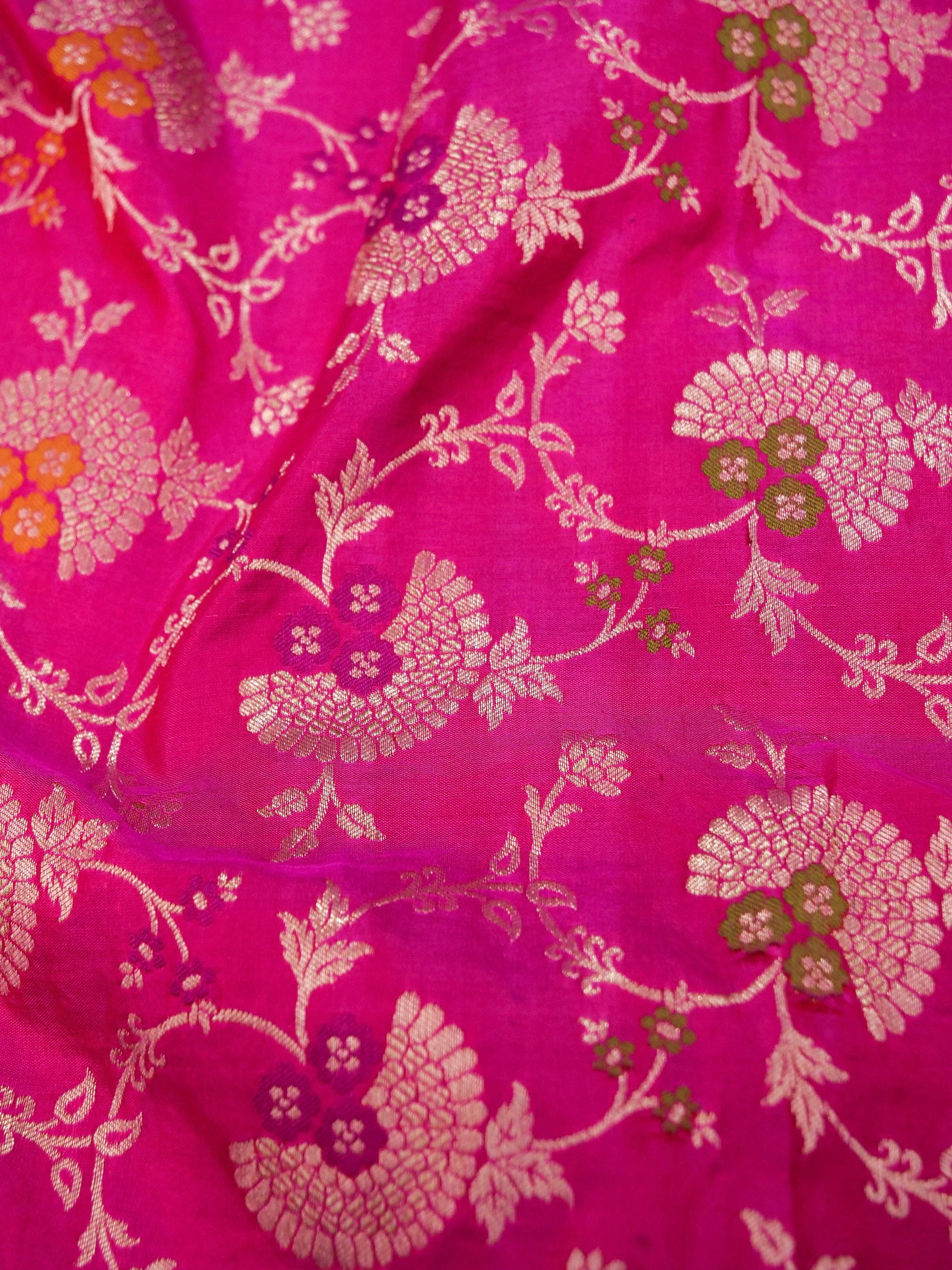 Banarasi Handloom pure katan silk  Allover jari jaal design with tilfi Meena  Jari patta blouse