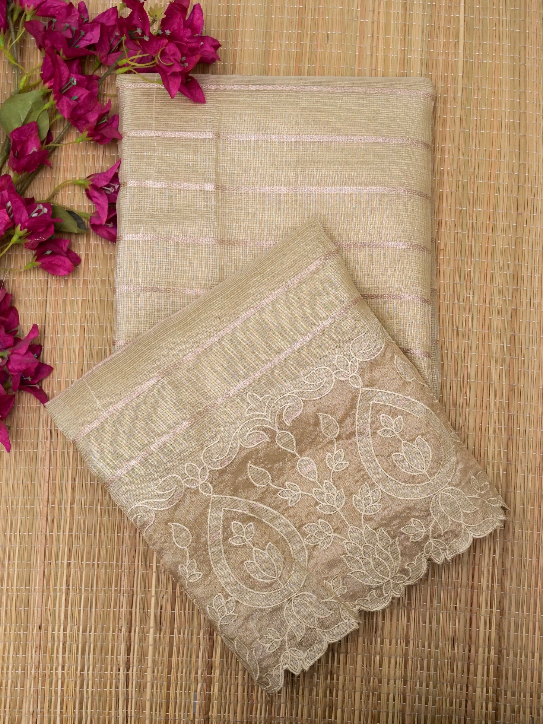 Banarasi kota tissue silk allover jari linning and embroidery aplic pallu attached applic computer embroidery border with golden tissue Blouse