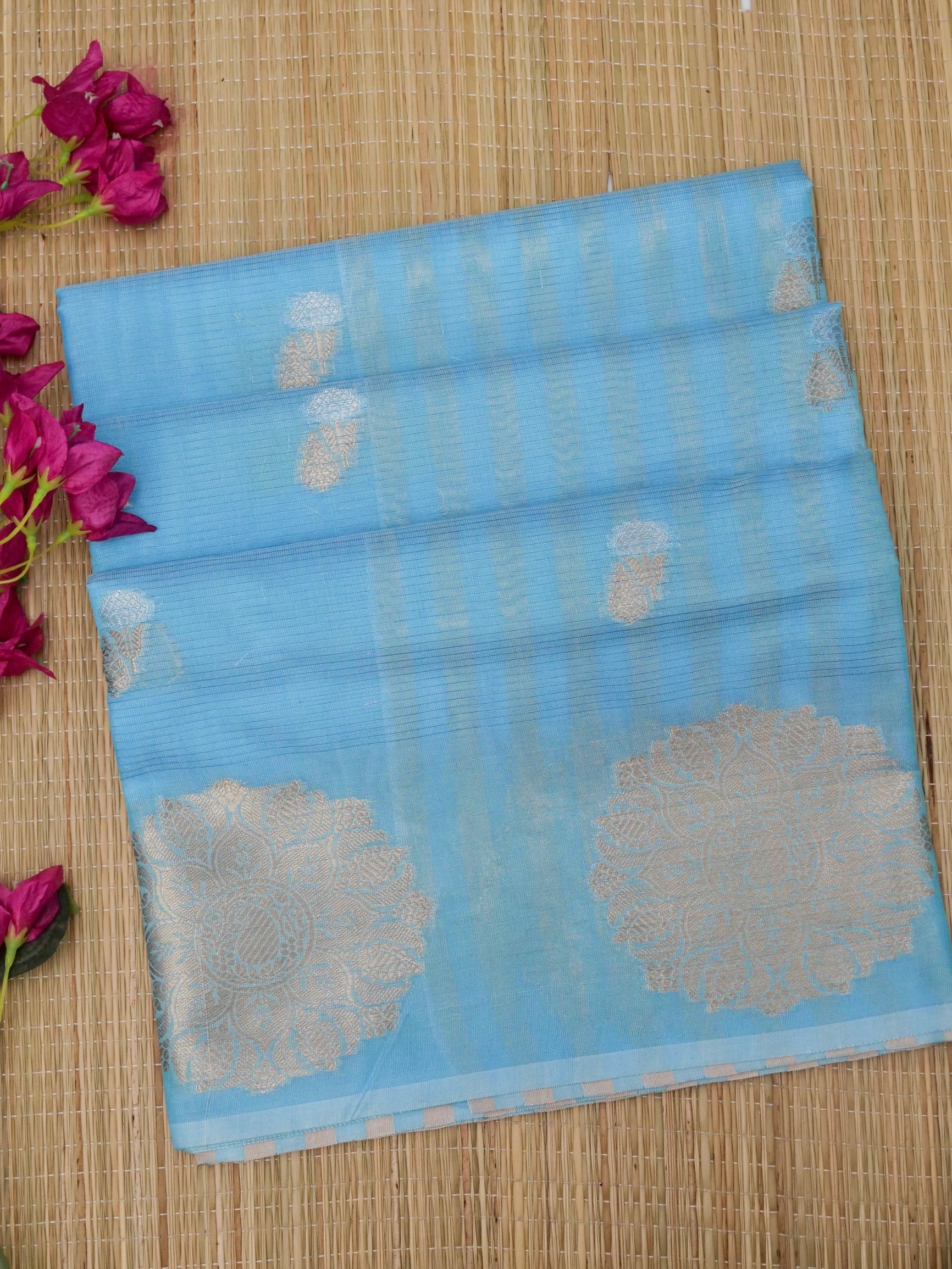 Banarasi Mangalgiri cotton silk allover jari meena buti with buta border  with linning Blouse