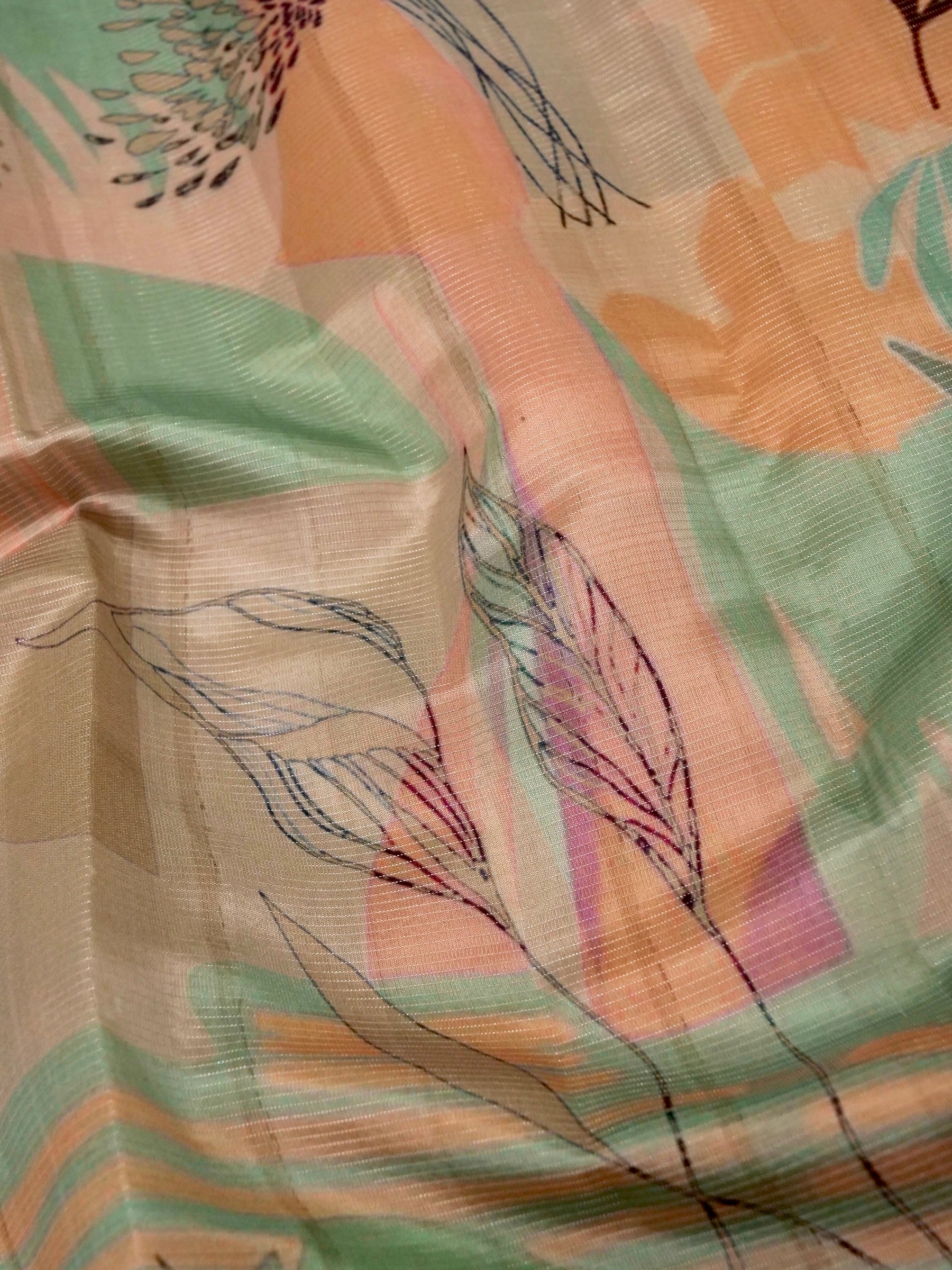 Banarasi tassar silk zari linning allover digital print fancy embroidery border with fancy zari Chek printed Blouse