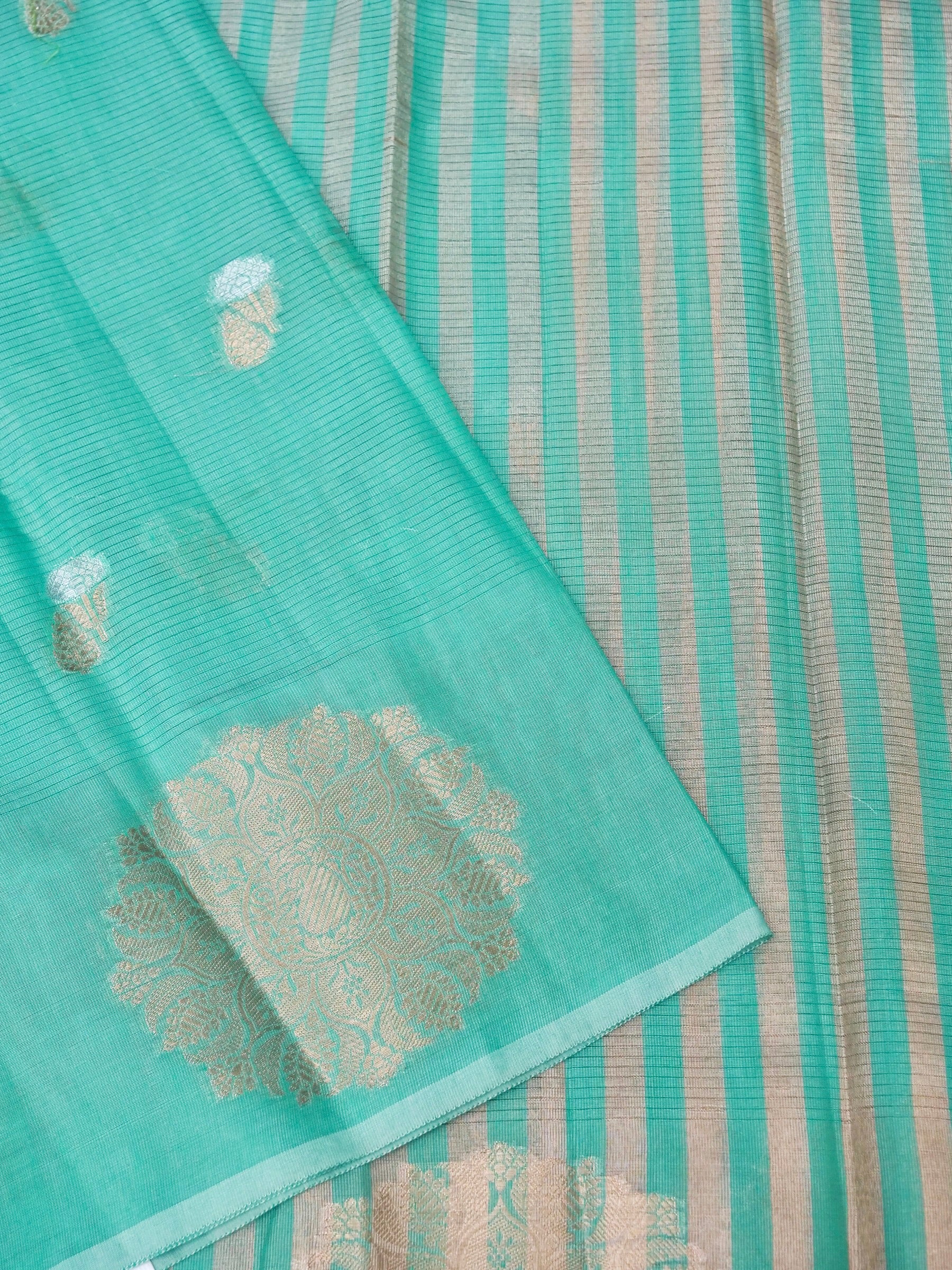 Banarasi Mangalgiri cotton silk allover jari meena buti with buta border  with linning Blouse 