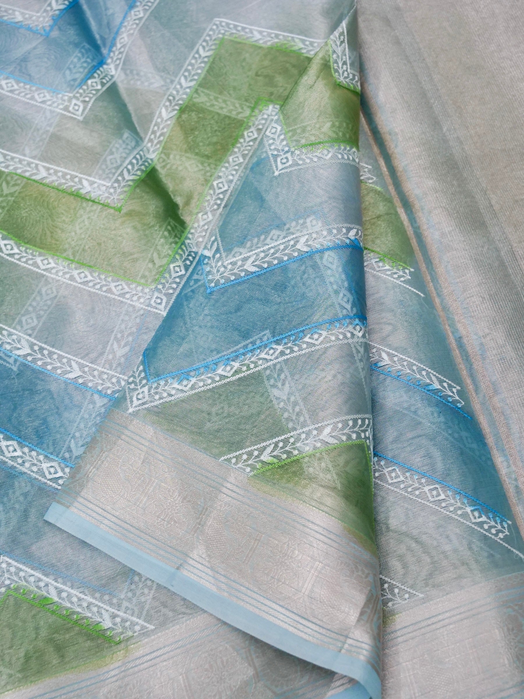 Banarasi tissue silk allover computer embroidery with rangkaat with blouse