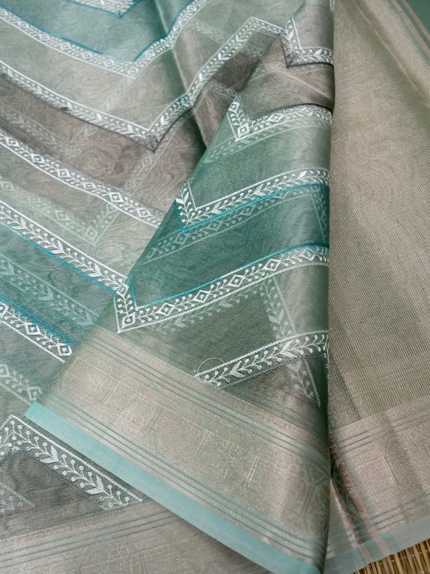 Banarasi tissue silk allover computer embroidery with rangkaat with blouse