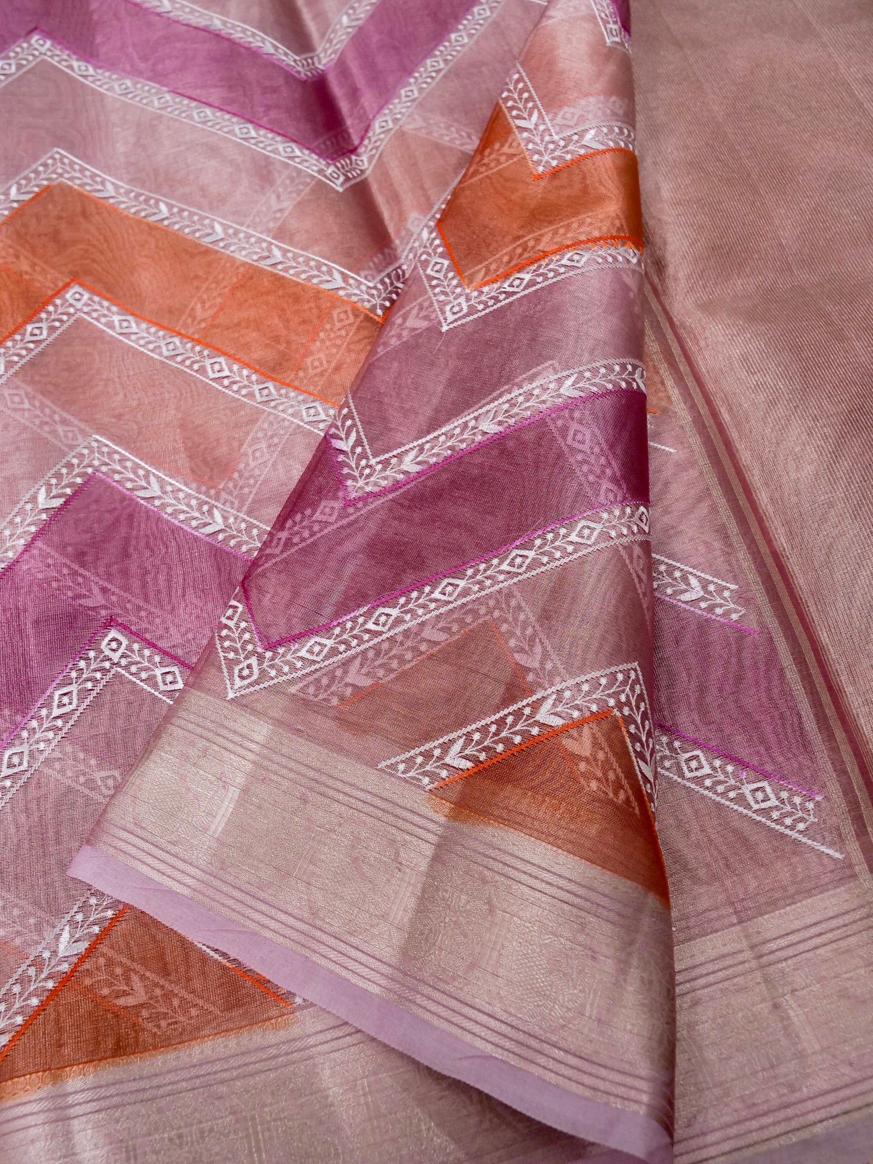 Banarasi tissue silk allover computer embroidery with rangkaat with blouse