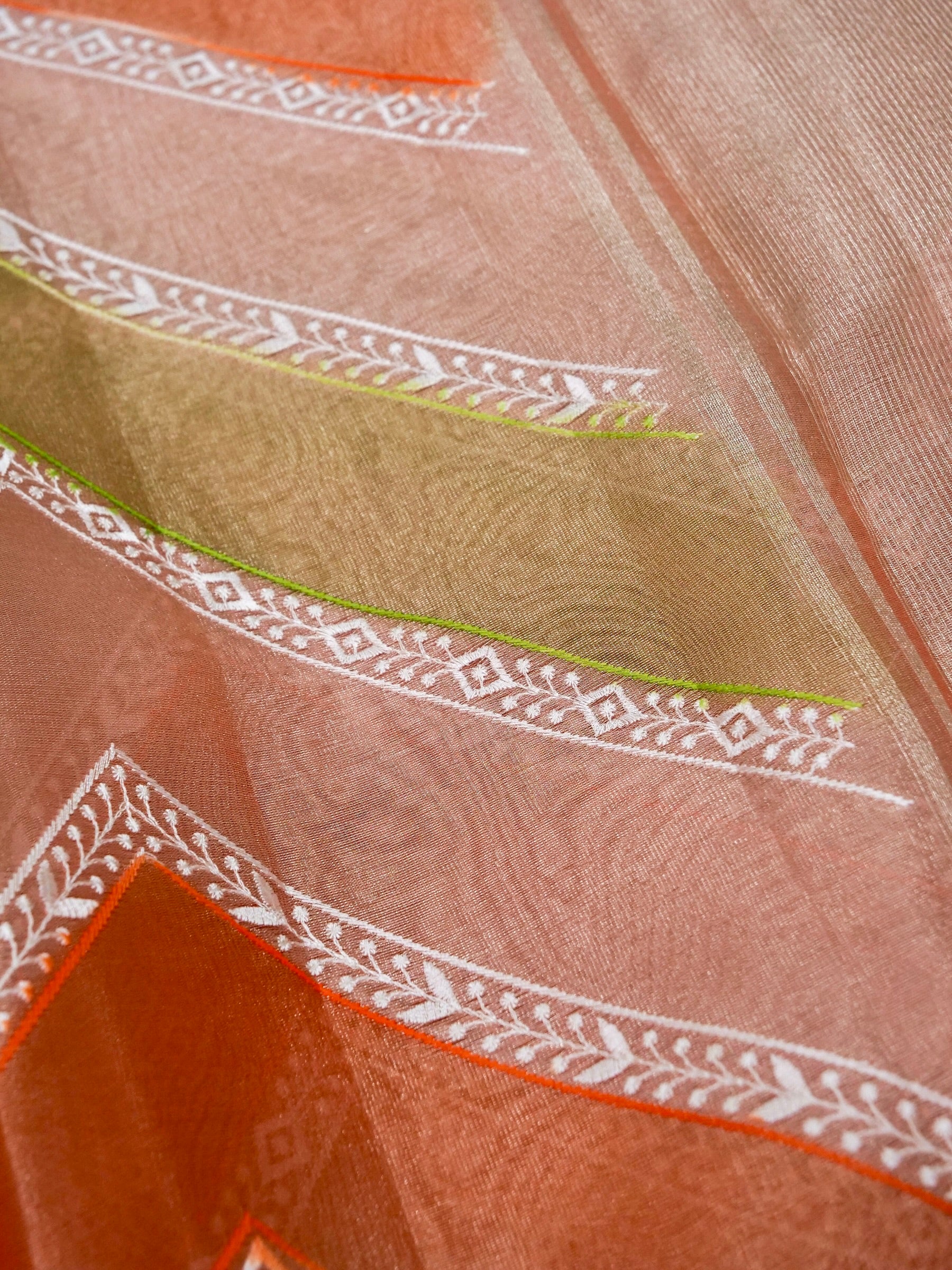 Banarasi tissue silk allover computer embroidery with rangkaat with blouse 