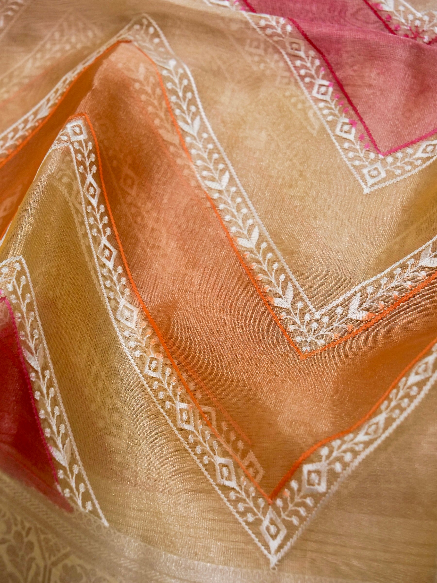 Banarasi tissue silk allover computer embroidery with rangkaat with blouse