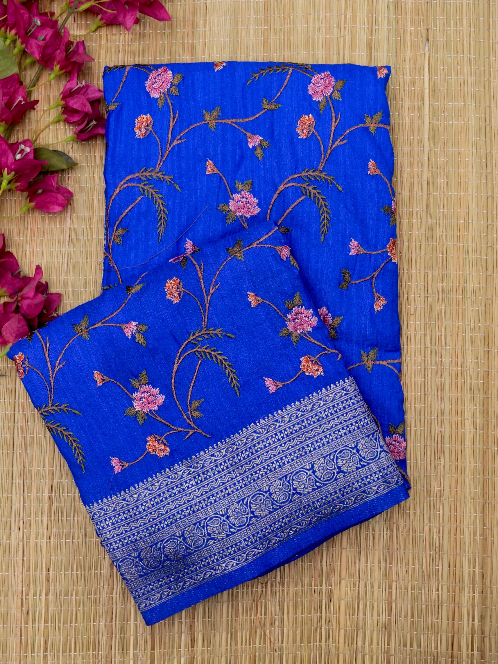 Banarasi Russian silk allover resham embroidery with Kanchi border and rich pallu attached jari buti Blouse