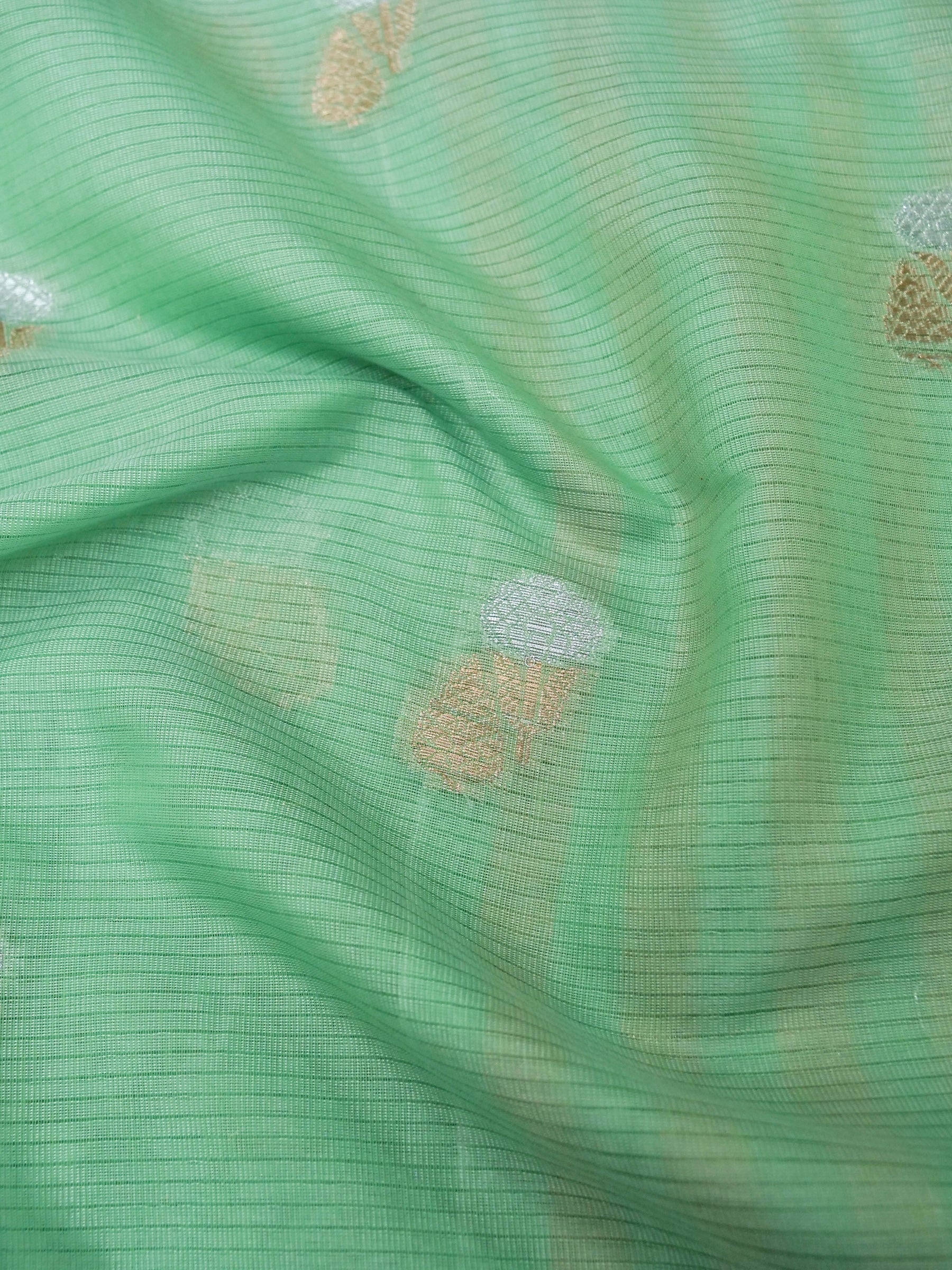 Banarasi Mangalgiri cotton silk allover jari meena buti with buta border  with linning Blouse 