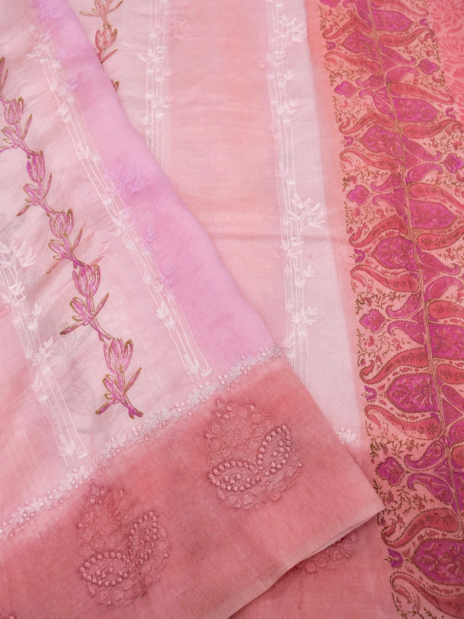 Banarasi pure raw mango silk allover computer embroidery and hand brushing with printed blouse