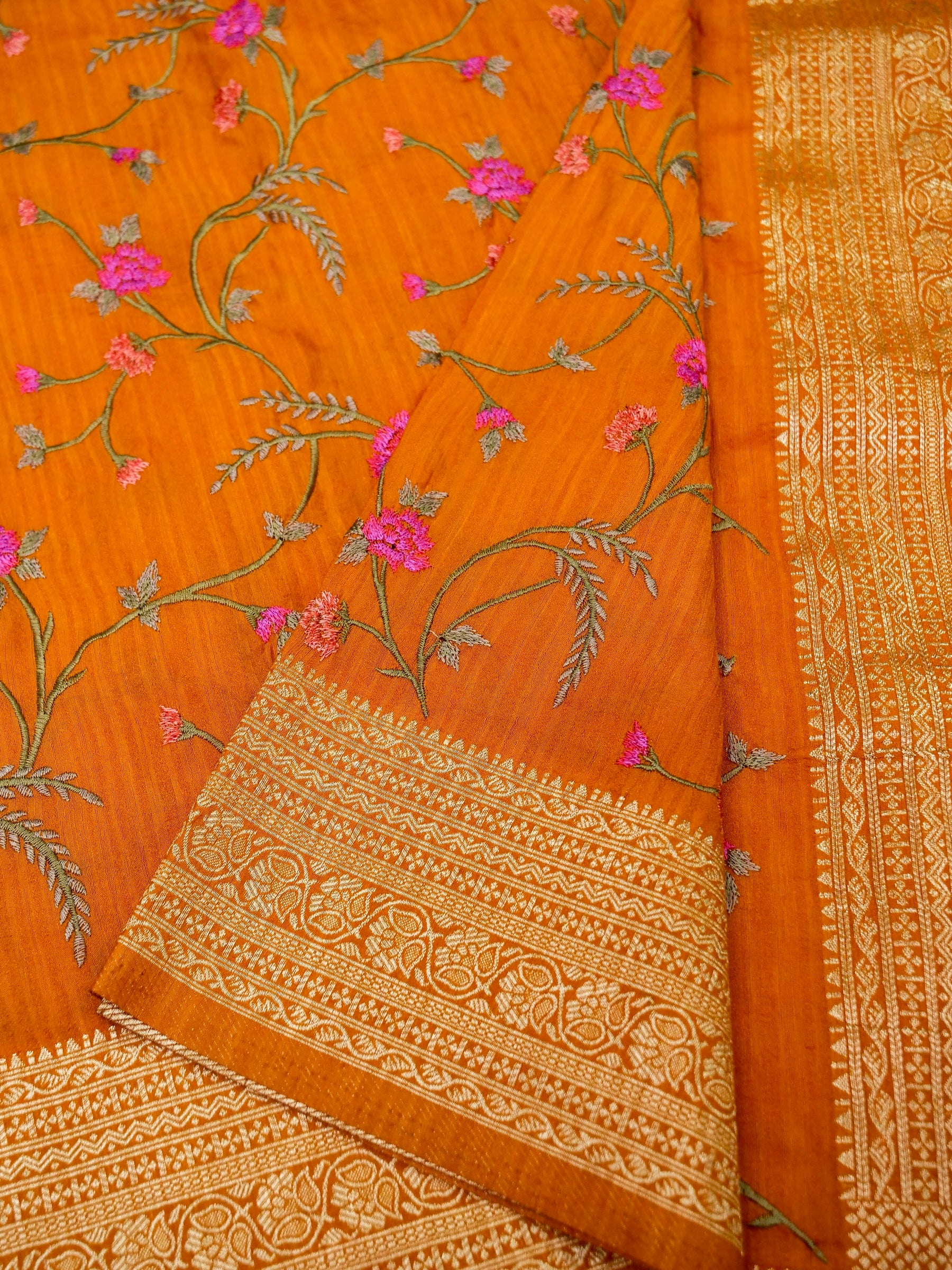 Banarasi Russian silk allover resham embroidery with Kanchi border and rich pallu attached jari buti Blouse