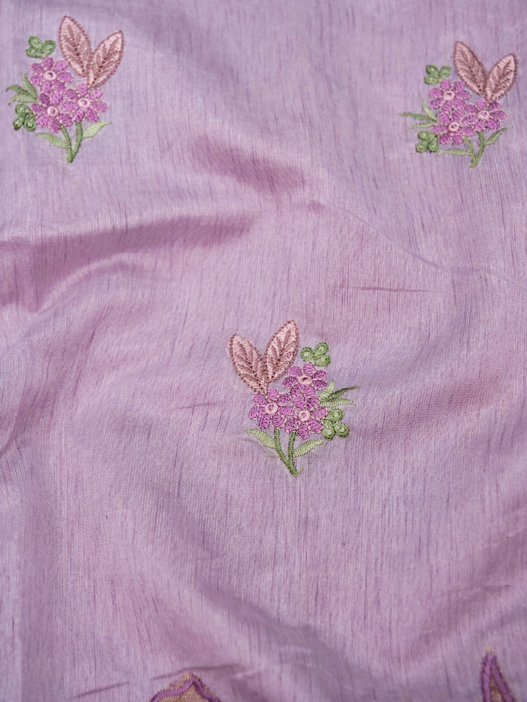 Banarasi cotton silk allover floral computer embroidery with skurt applic border attached jaquard blouse