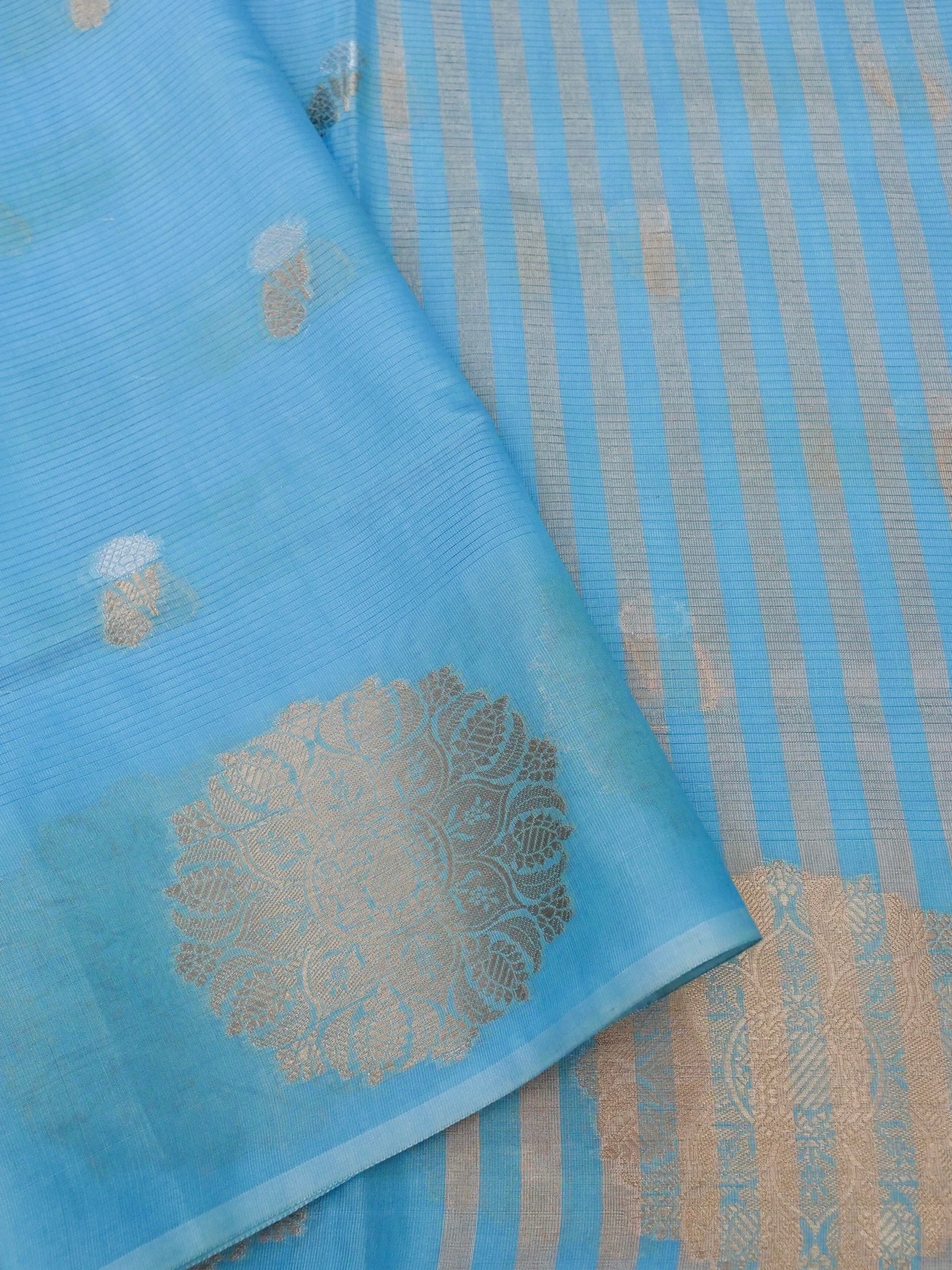 Banarasi Mangalgiri cotton silk allover jari meena buti with buta border  with linning Blouse