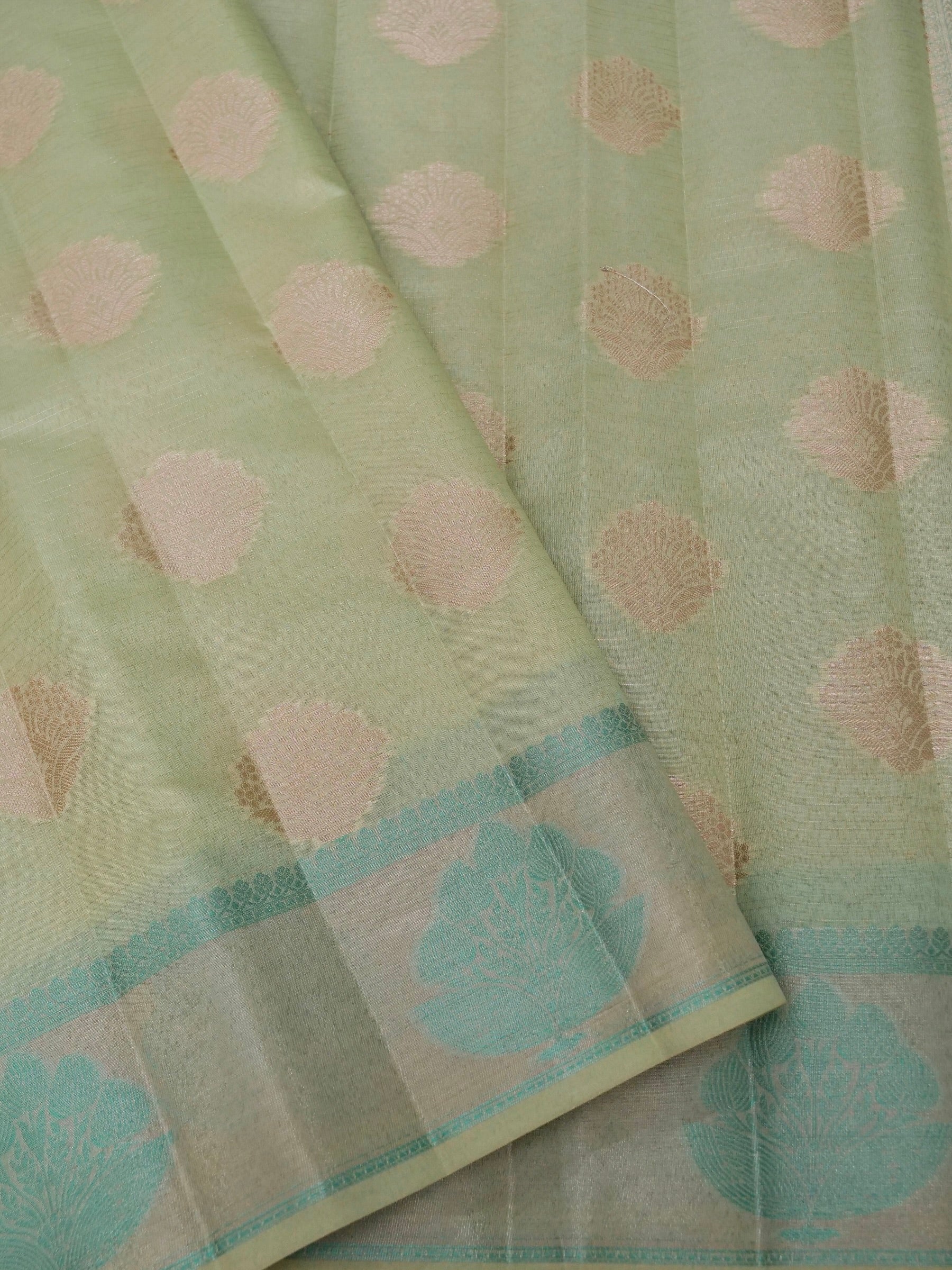 Cotton moti silk zari linning with tissue jari buta border with rich pallu and jacquard Blouse