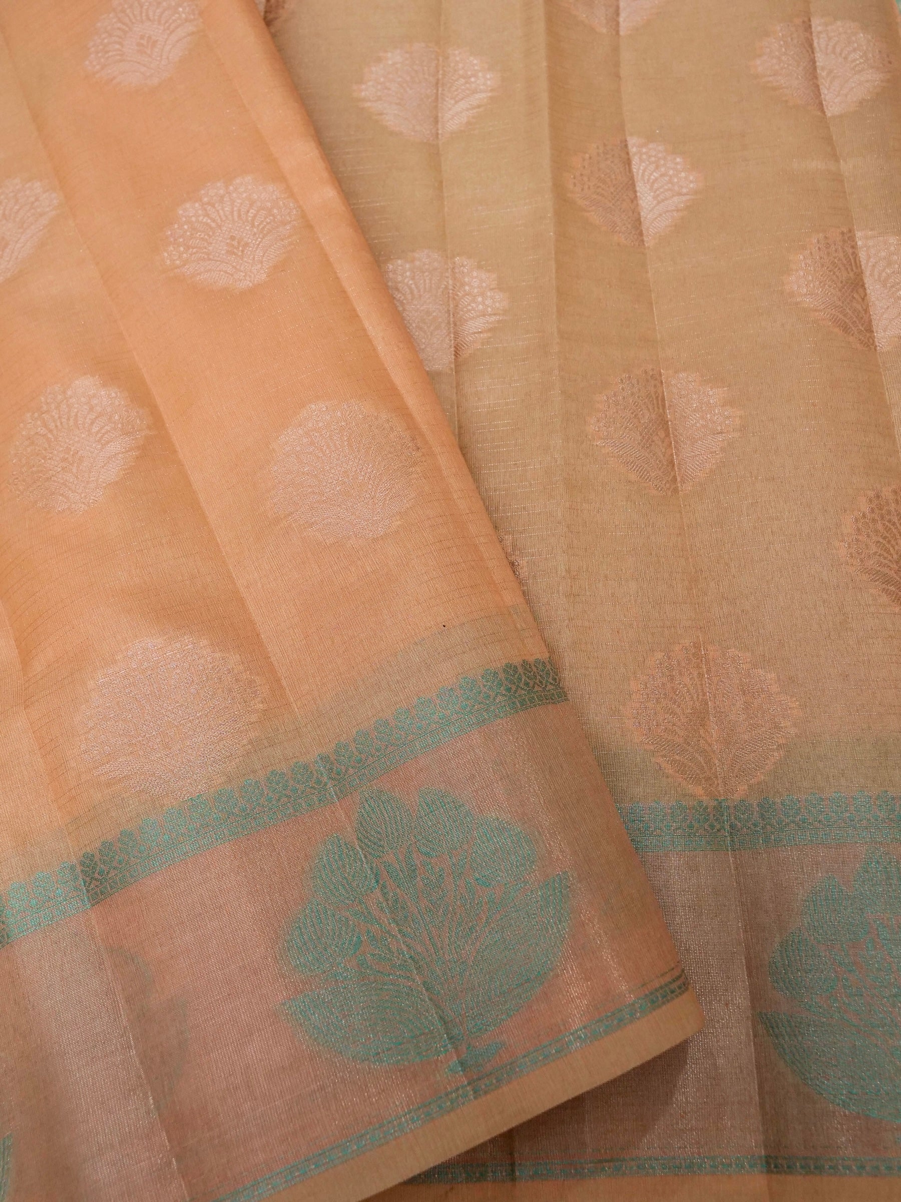 Cotton moti silk zari linning with tissue jari buta border with rich pallu and jacquard Blouse