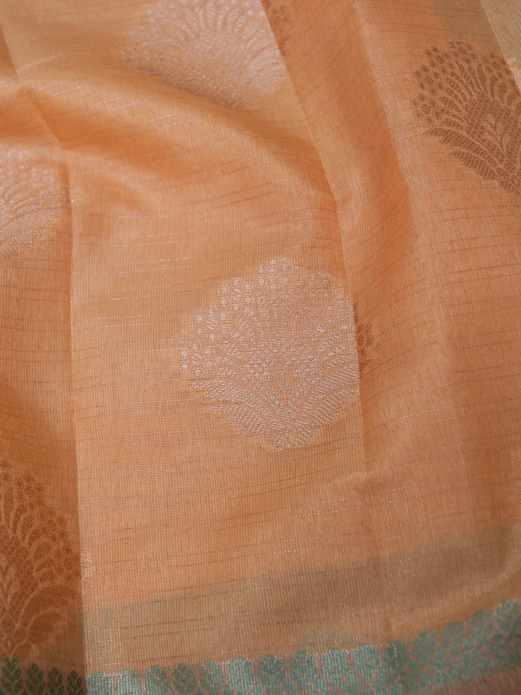 Cotton moti silk zari linning with tissue jari buta border with rich pallu and jacquard Blouse