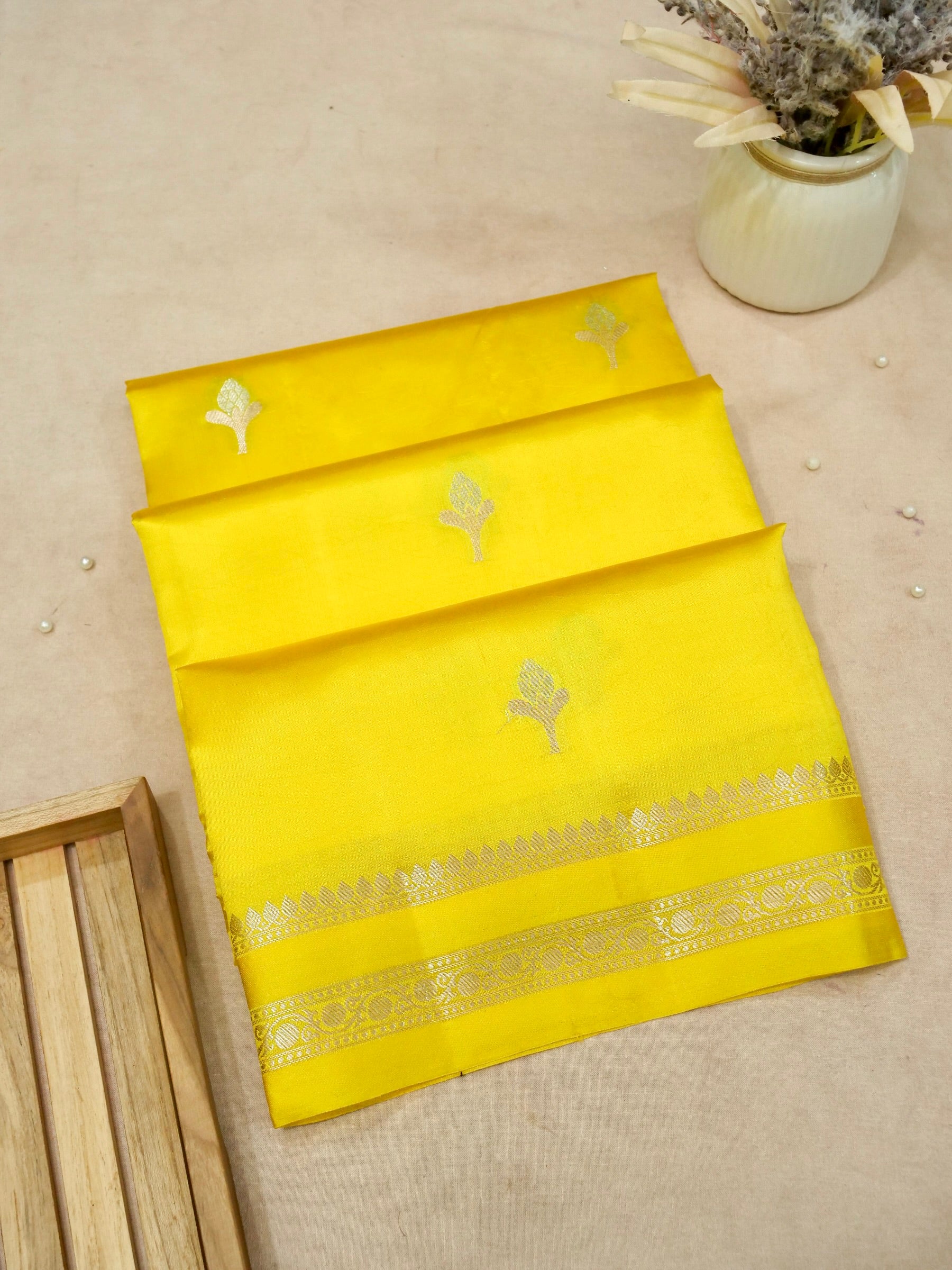 Banarasi Pure Mango Silk Allover Zari Buti with Contrast Blouse