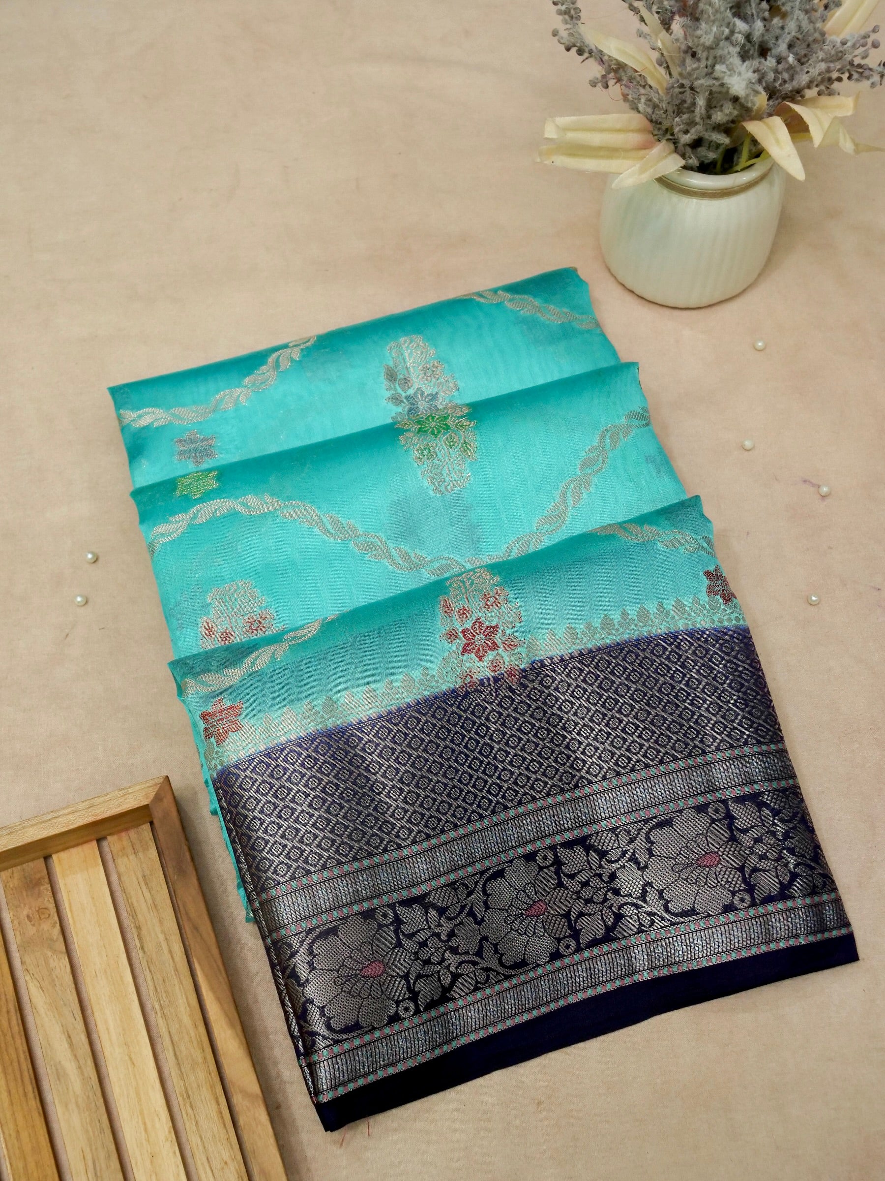 Banarasi Pure Dupion Silk Allover Zari Zjaal Design with Tilfi Meena in Border Allover Saree