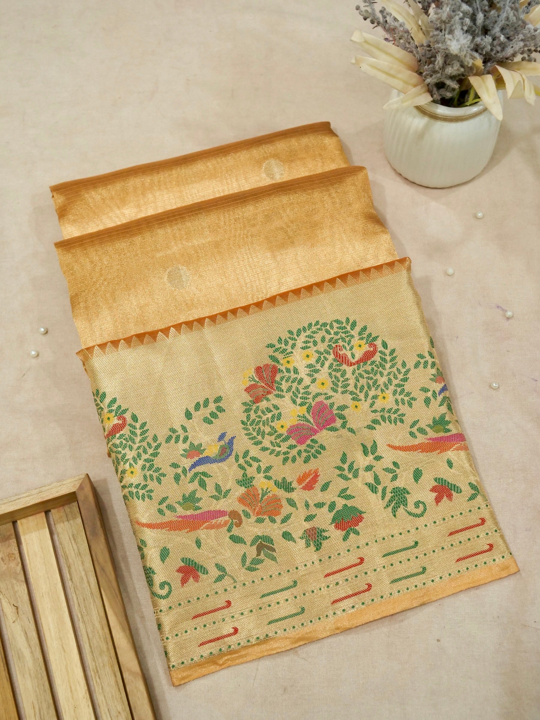 Banarasi Pure Tissue Silk Reshmi Zari Paithni Border and Pallu