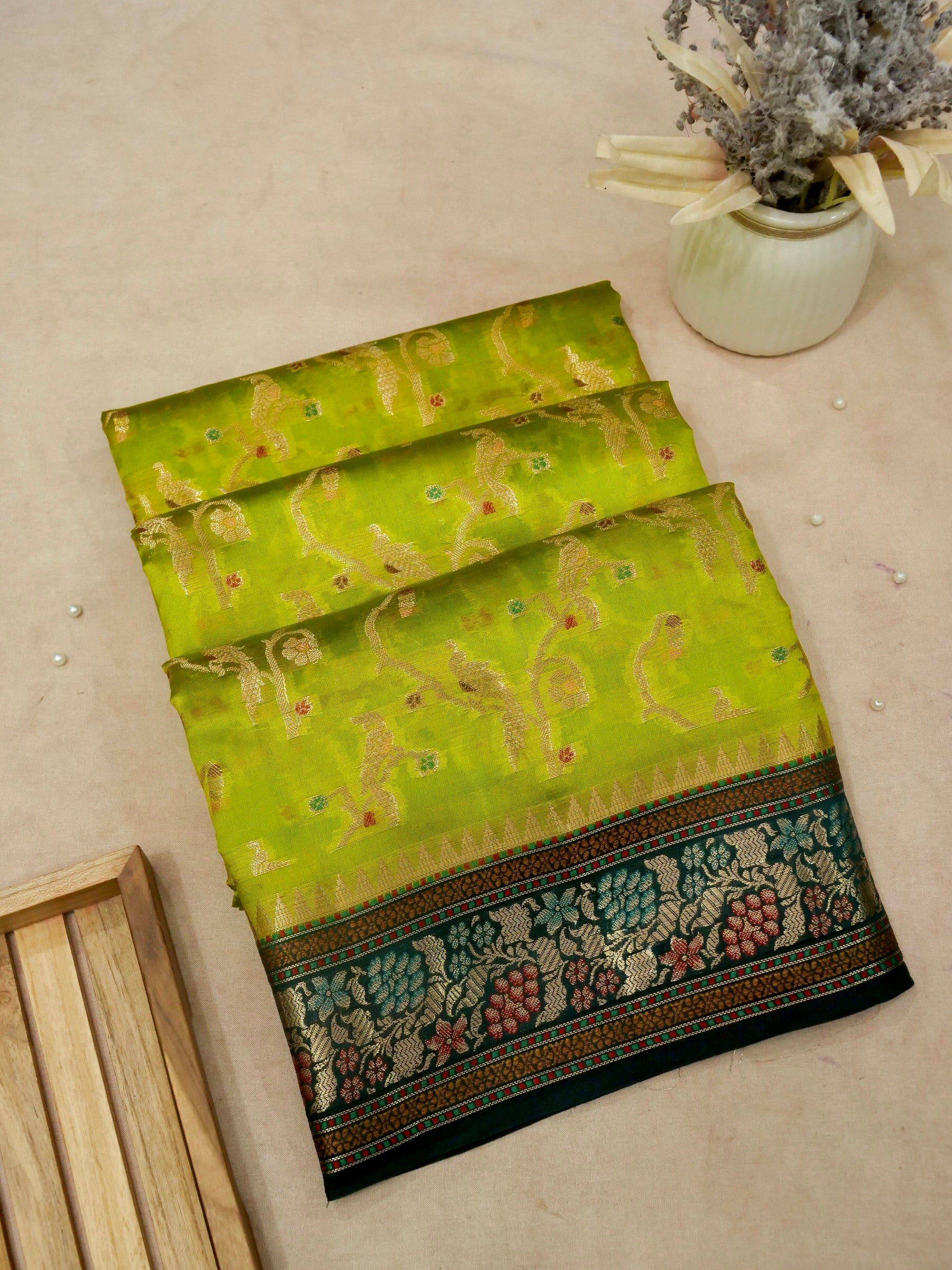 Banarasi Pure Dupion Silk Allover Zari Zjaal Design with Tilfi Meena in Border Allover Saree