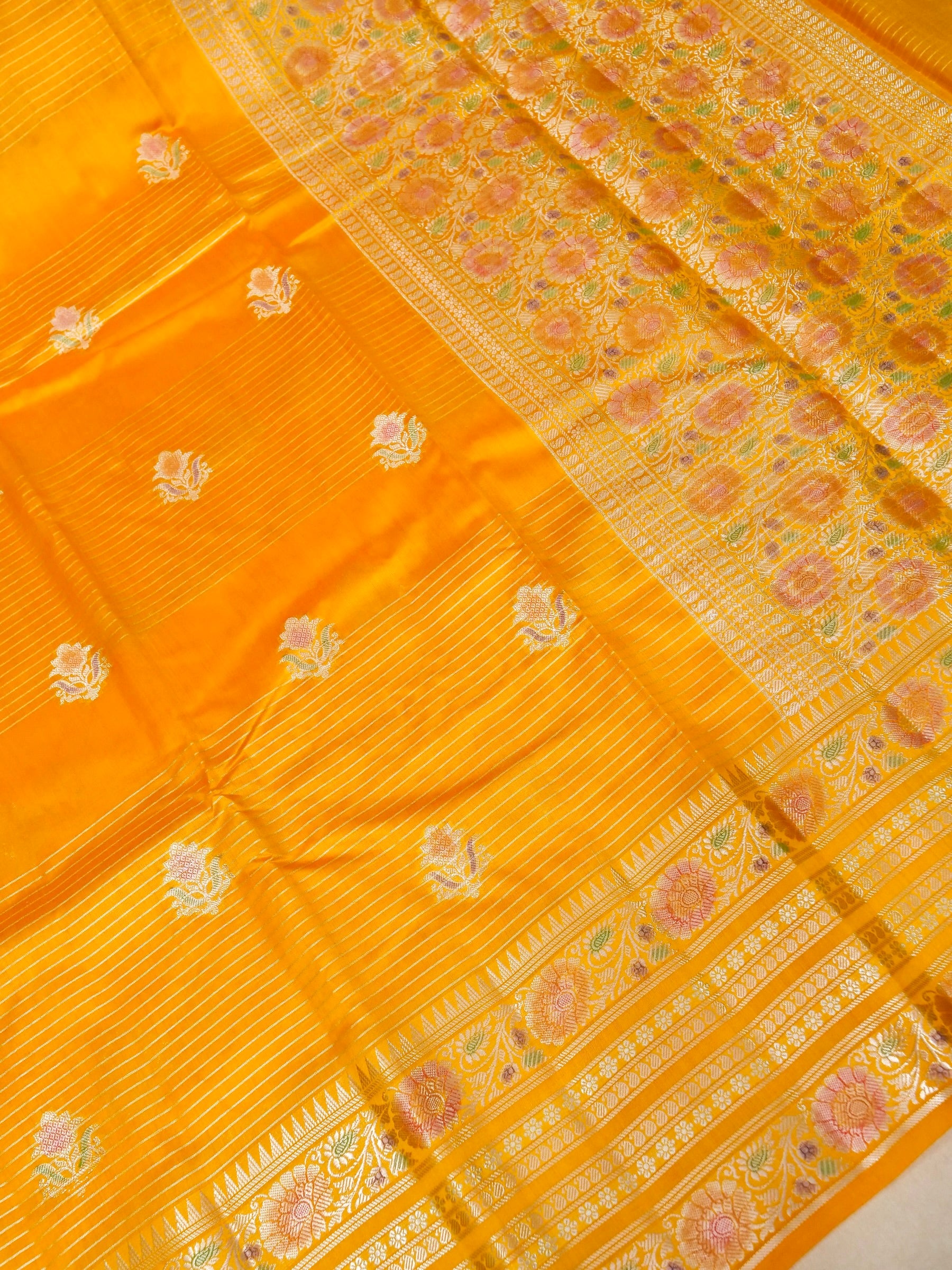 Banarasi Pure Chiniya Silk Allover Zari Linning and Hand Brushing Self Dye Attached Contrast Blouse