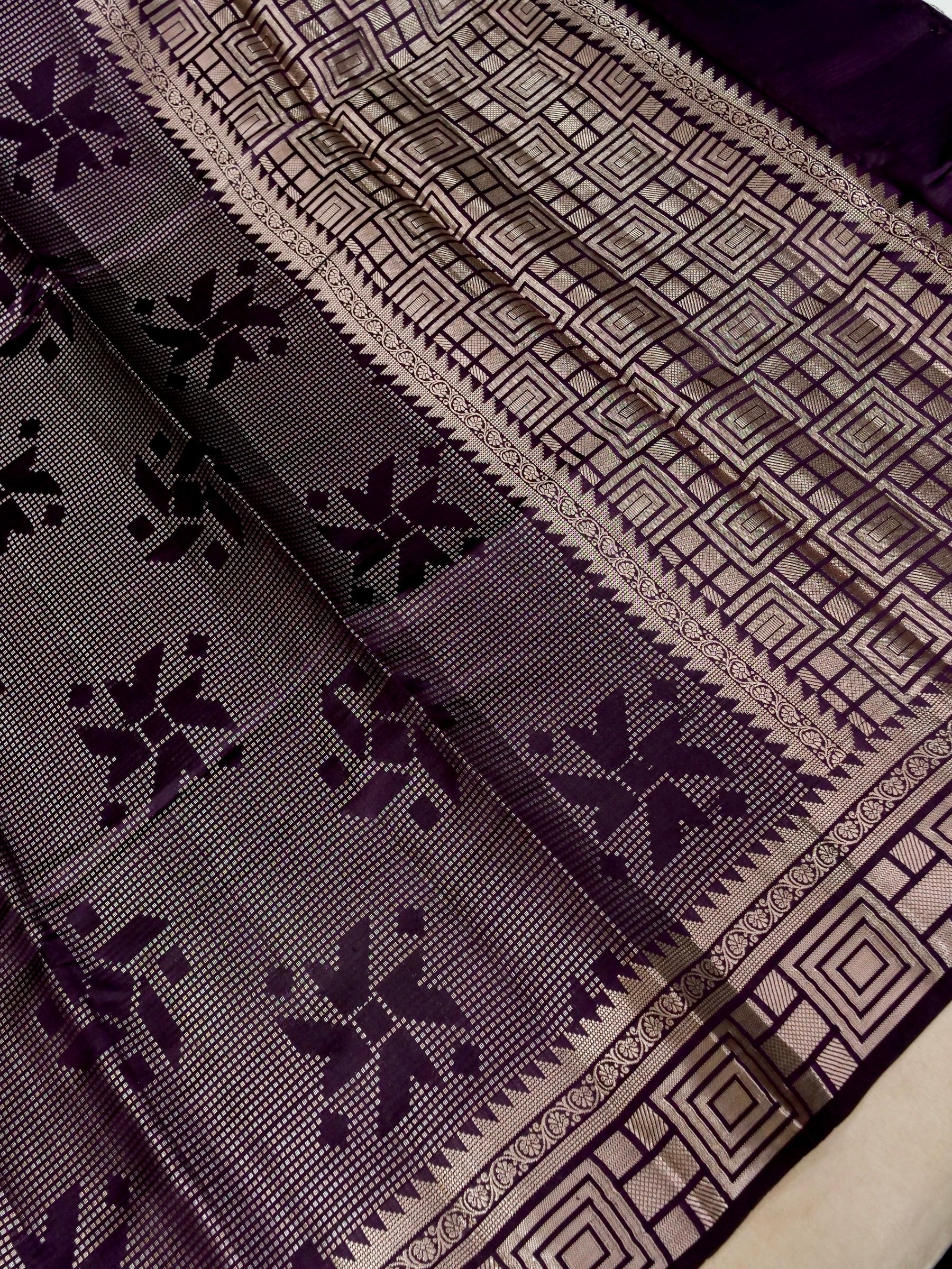 Banarasi Pure Mango Silk Saree Brocade Design Allover Browne Colour with Silver Zari Self Dye