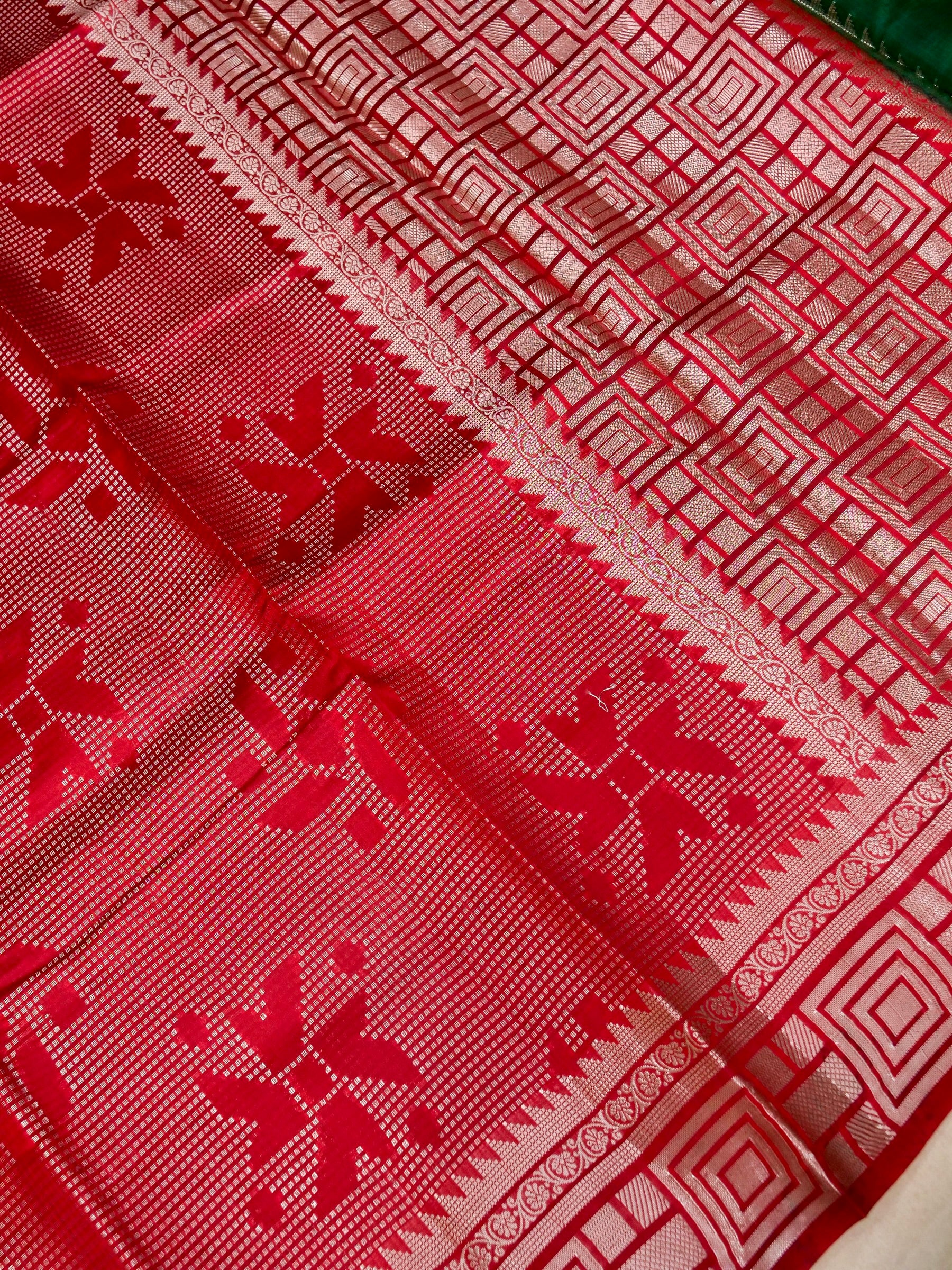Banarasi Pure Mango Silk Saree Brocade Design Allover Red Colour with Silver Zari Self Dye