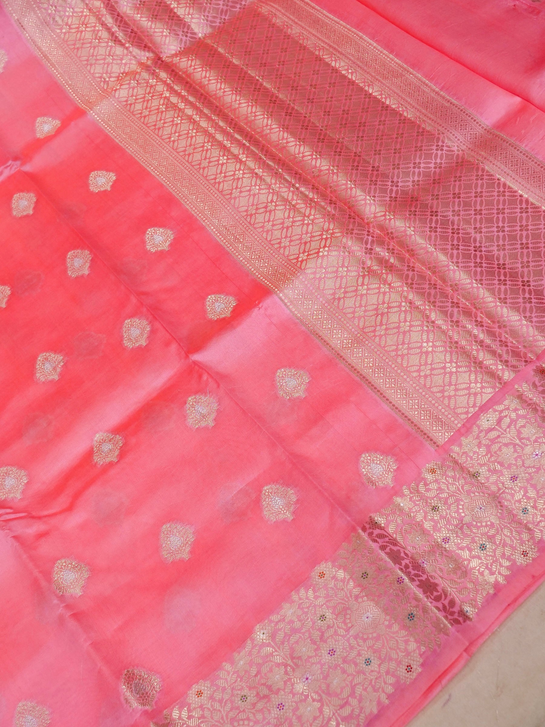 Banarasi Pure Mango Silk Self Dye with Tilfi Meena Buti Border