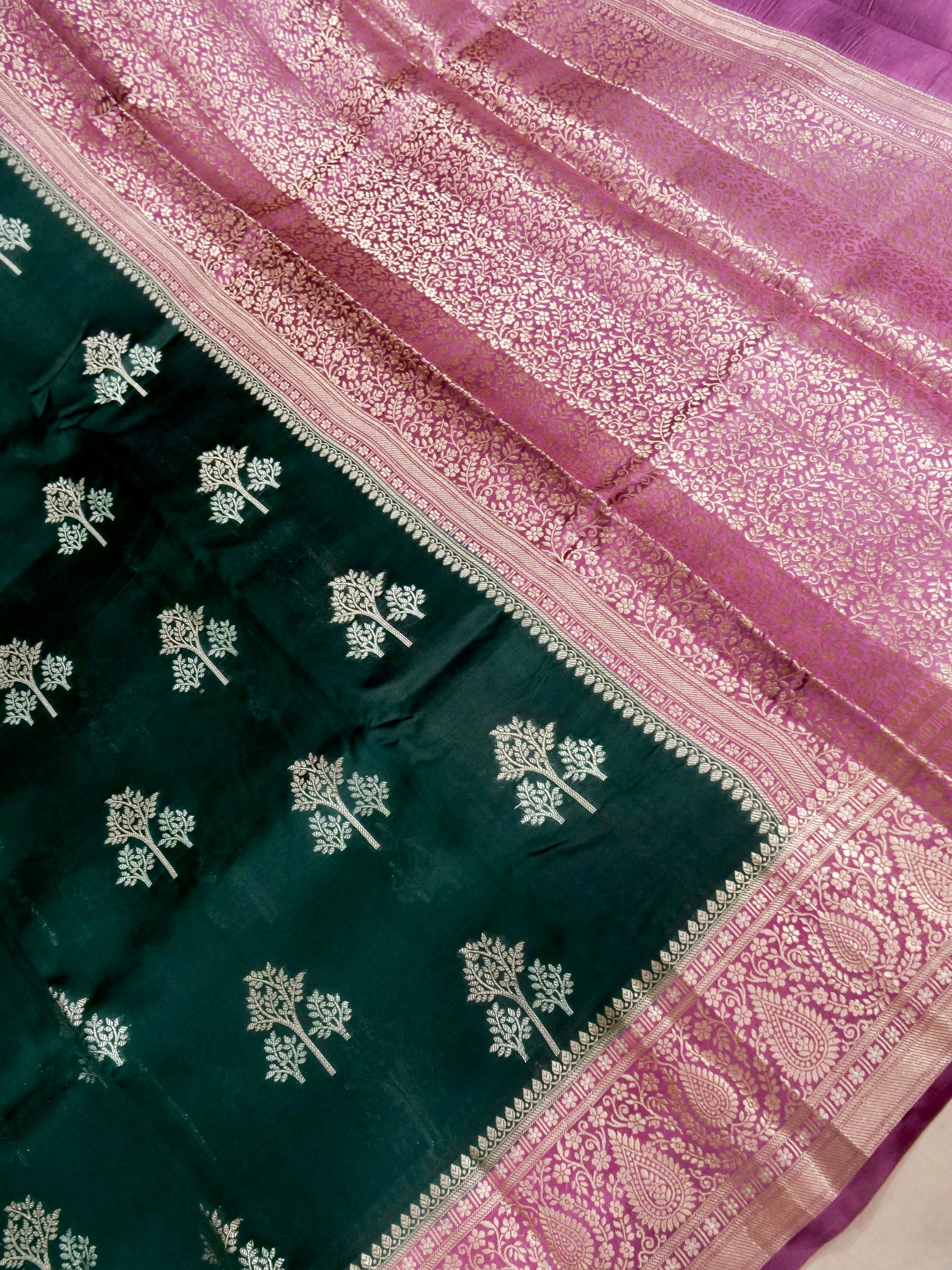 Banarasi Pure Mango Silk Allover Zari Buti with Contrast Border and Blouse