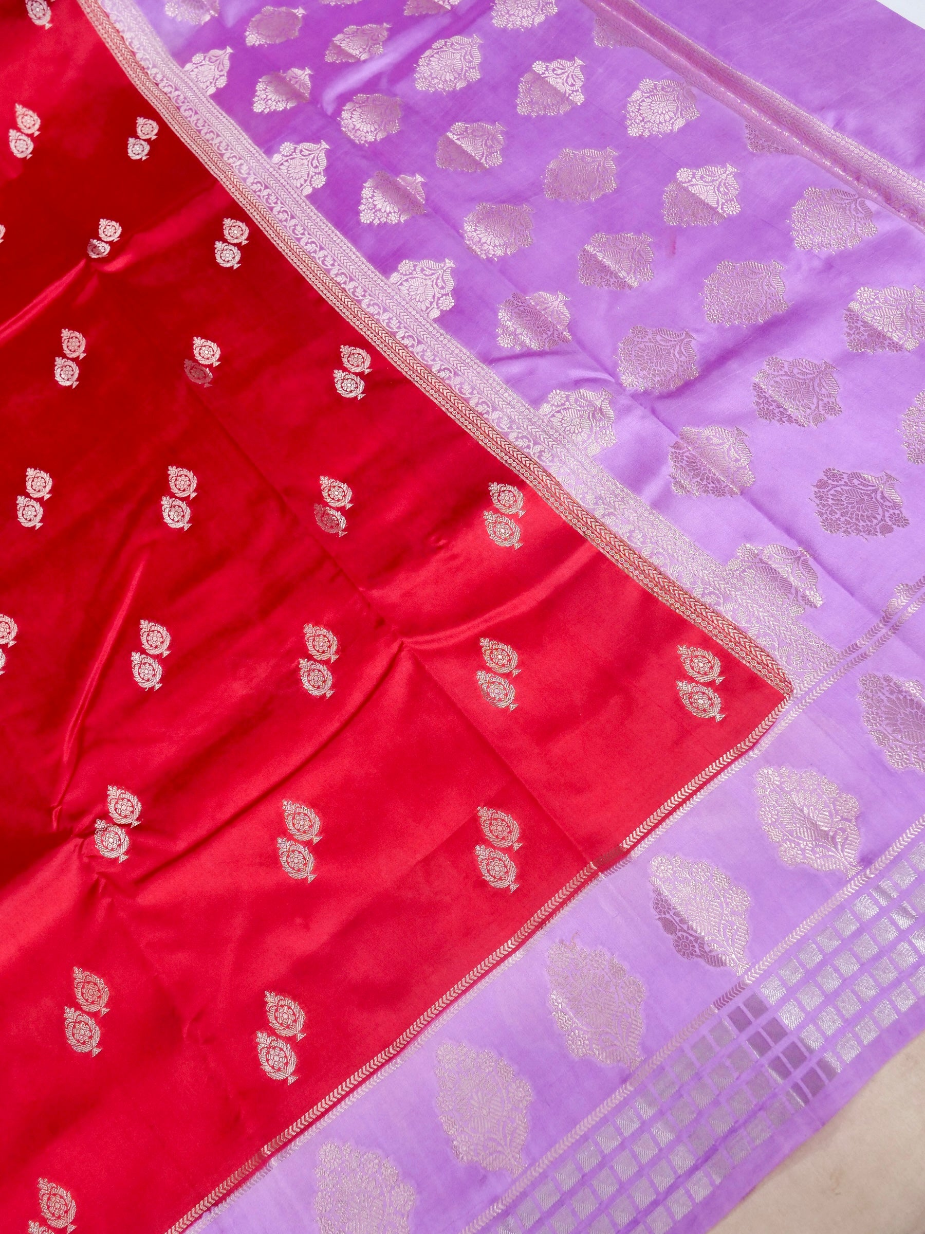Banarasi Mango Silk Saree Allover Sona Rupa Zari Buti with Contrast Blouse