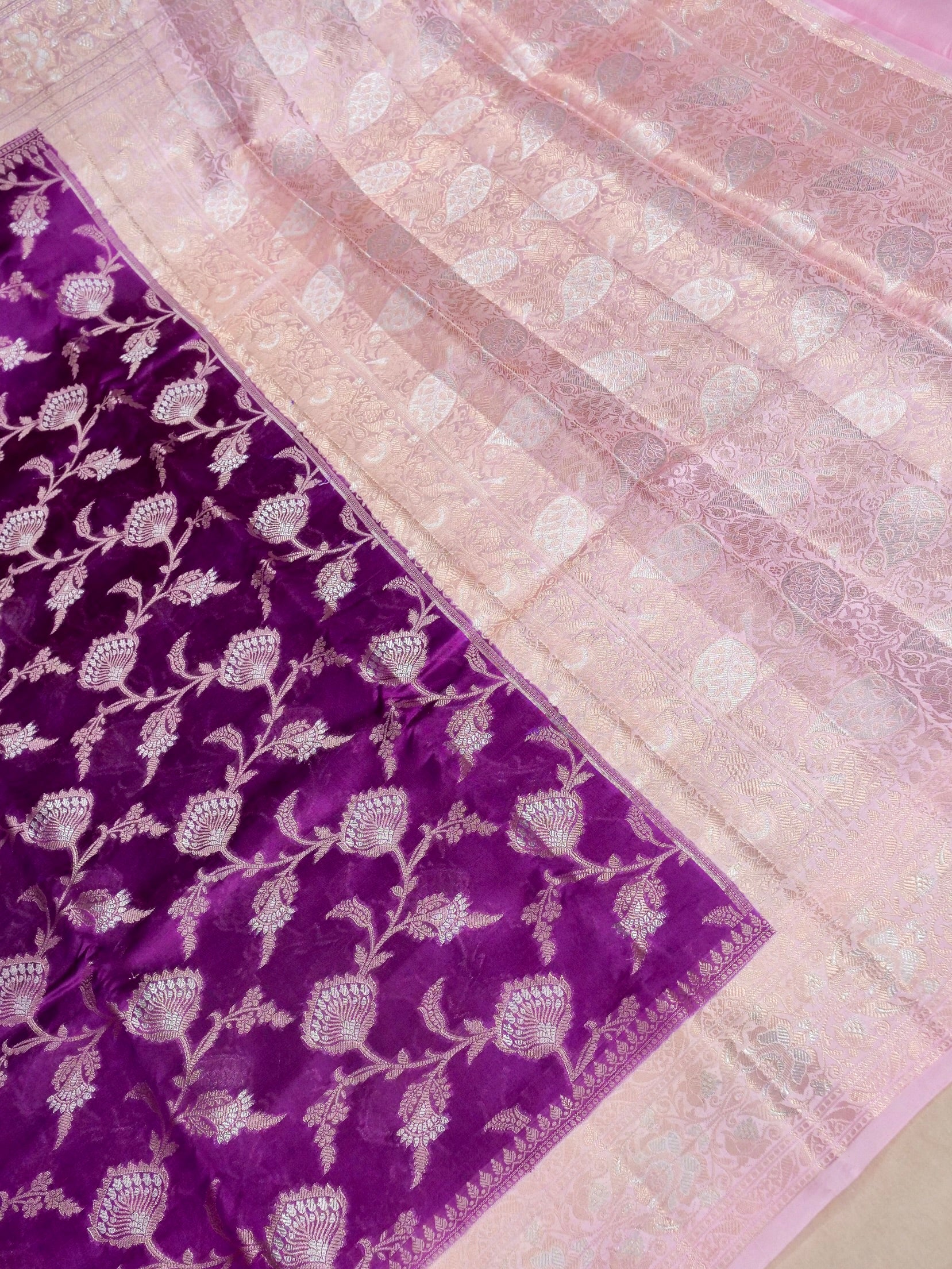 Banarasi Mango Silk Saree Allover Sona Rupa Zari Jaal with Contrast Blouse