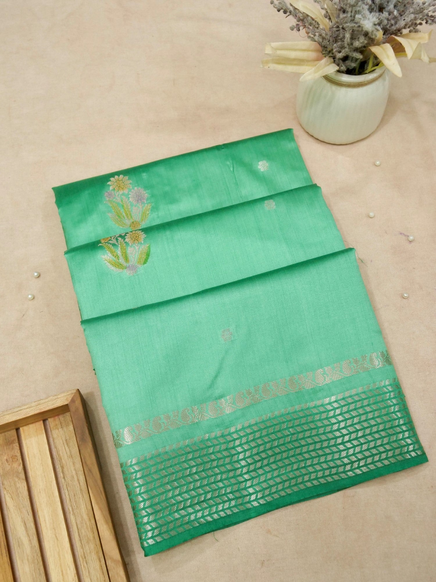 Banarasi Pure Chiniya Silk with Zari Buti and Hand Brushing