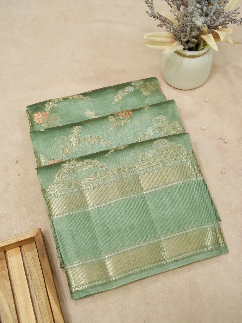 Banarasi Chiniya Silk Allover Zari Buti with Small Border