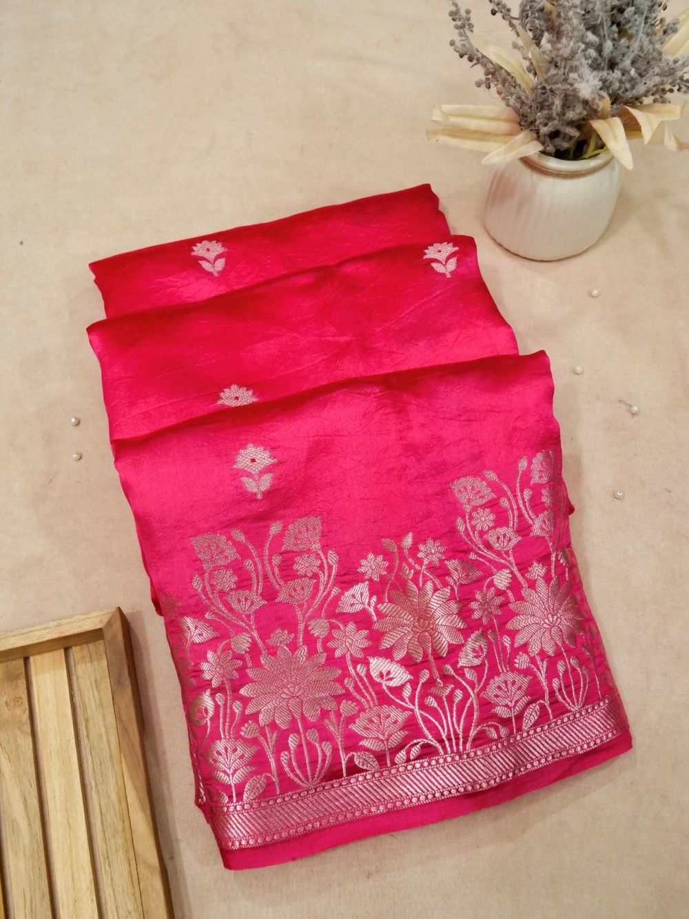 Banarasi Pure Mango Silk Allover Zari Buti with Resham Meena