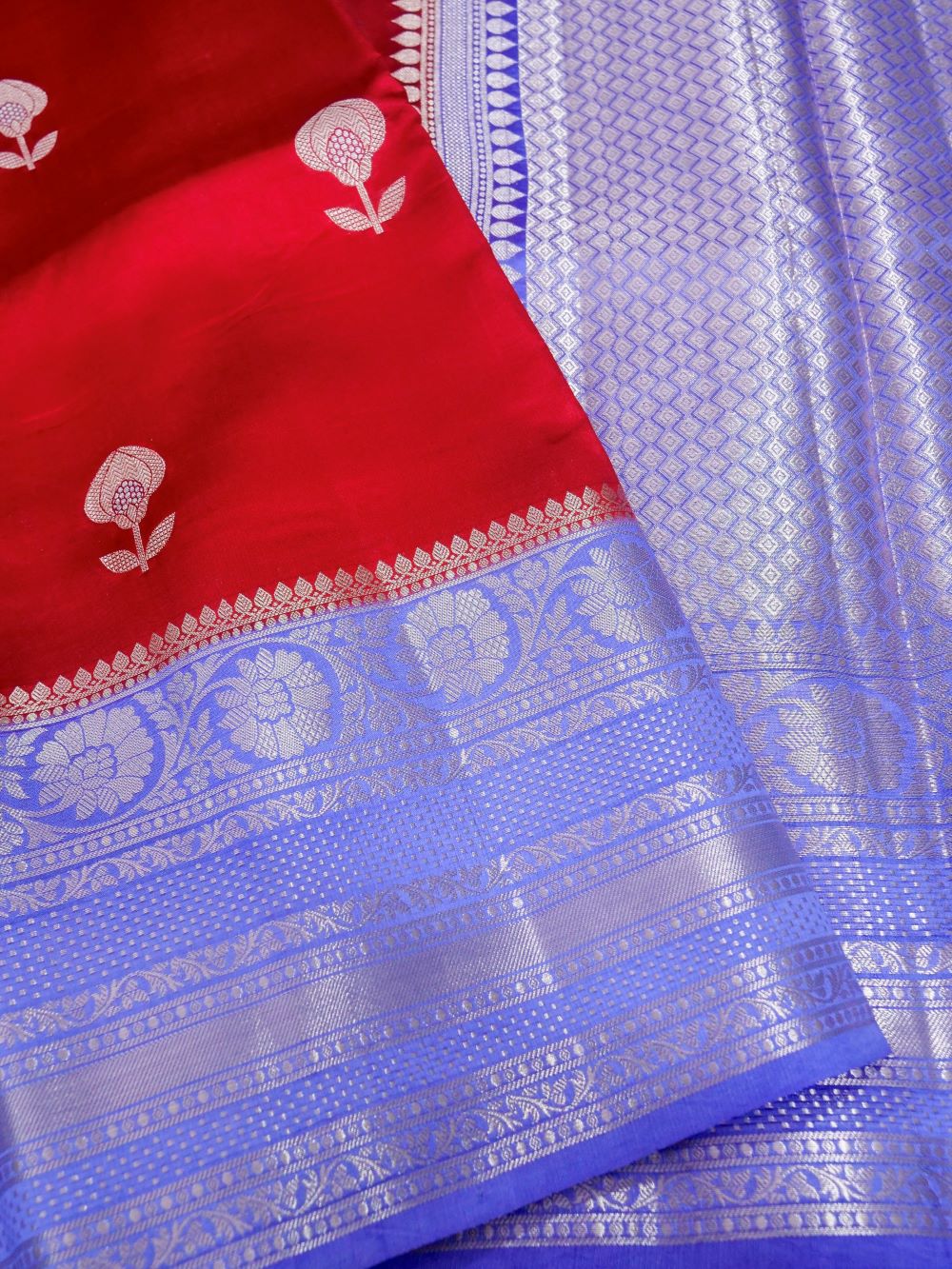 Banarasi Pure Mango Silk Allover Zari Buti Contrast Border and Pallu