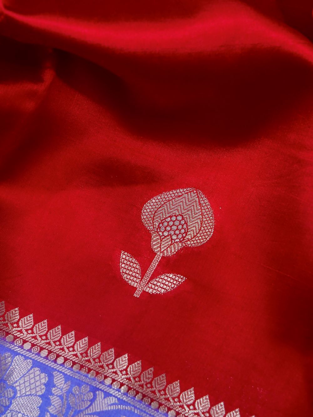 Banarasi Pure Mango Silk Allover Zari Buti Contrast Border and Pallu