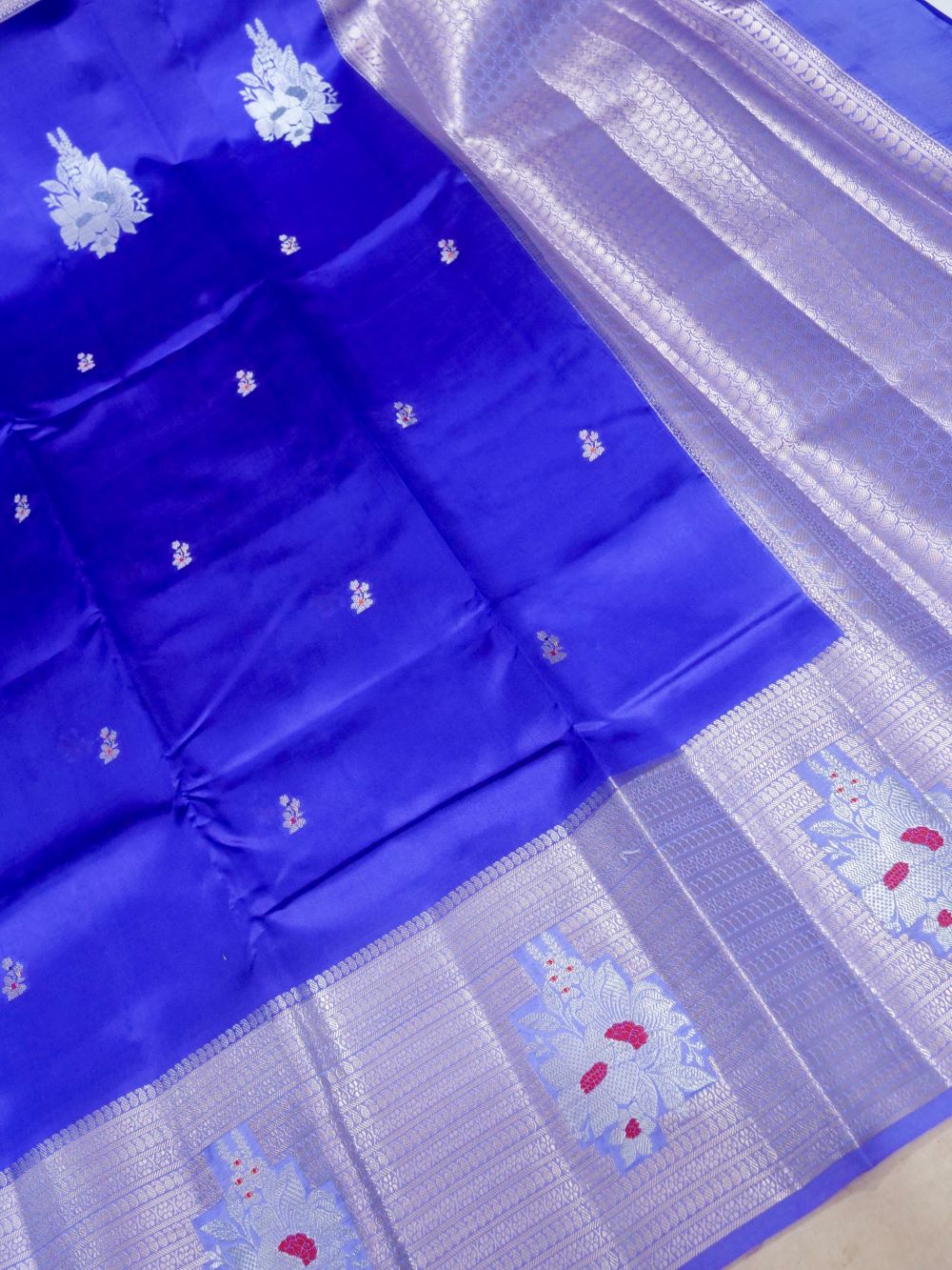 Banarasi Pure Mango Silk Allover Zari Buti with Resham Meena