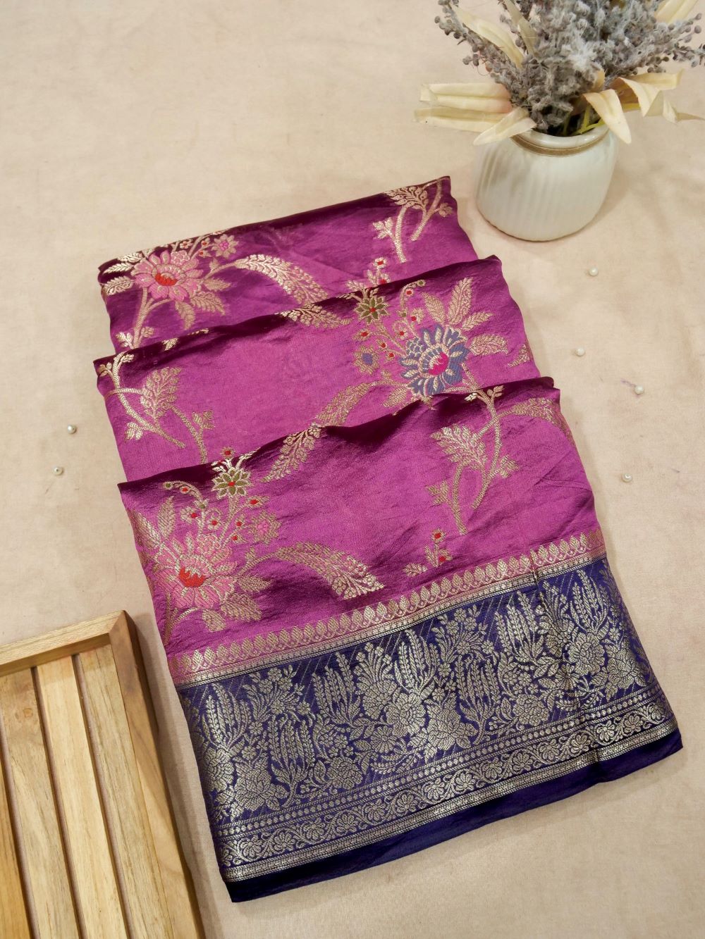 Banarasi Pure Mango Silk Allover Zari Jaal  with Tilfi Resham Meena