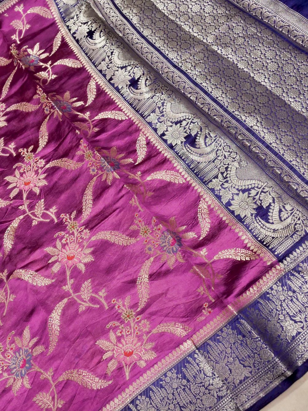 Banarasi Pure Mango Silk Allover Zari Jaal  with Tilfi Resham Meena