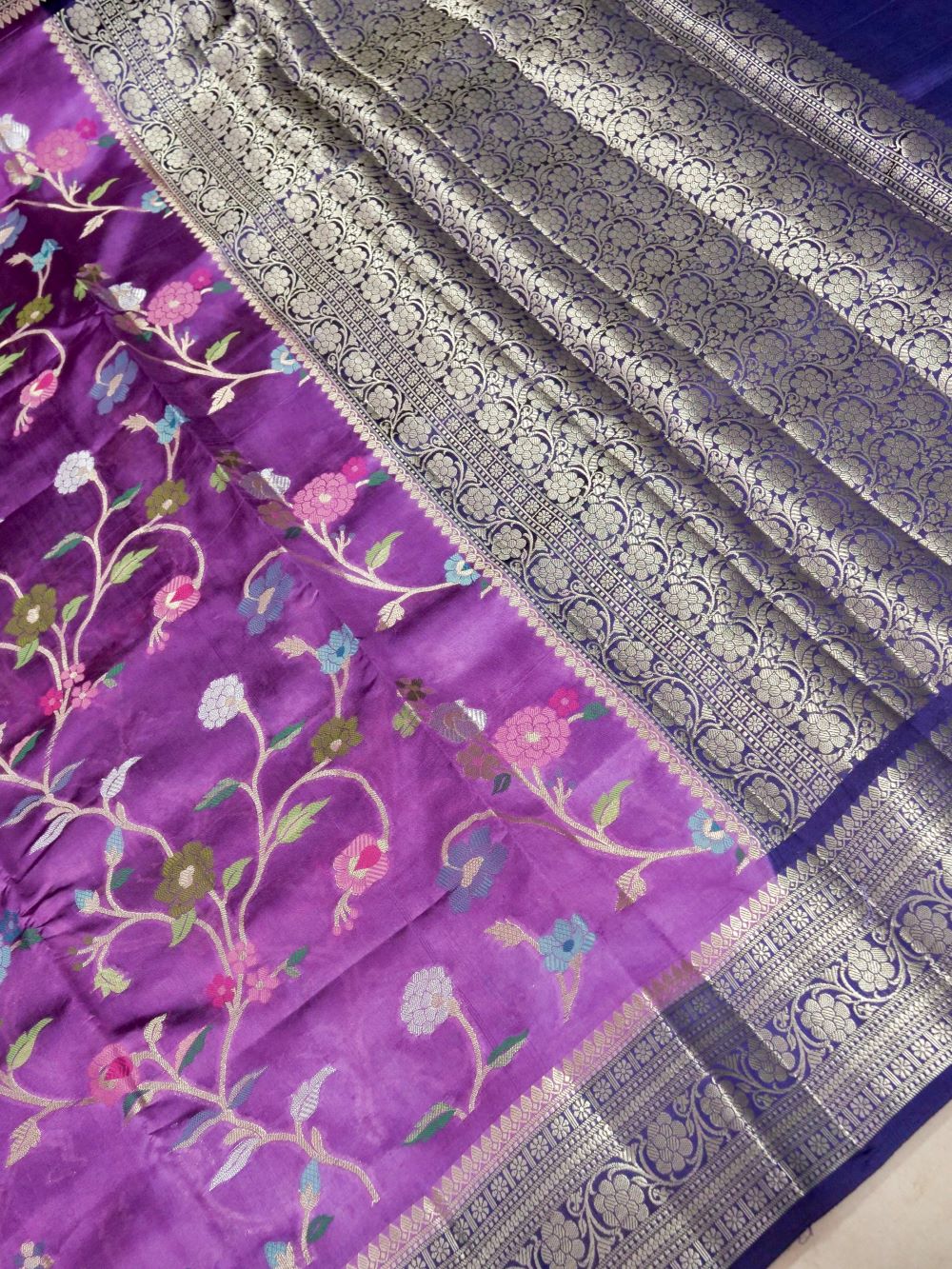 Banarasi Pure Mango Silk Allover Zari Jaal  with Tilfi Resham Meena