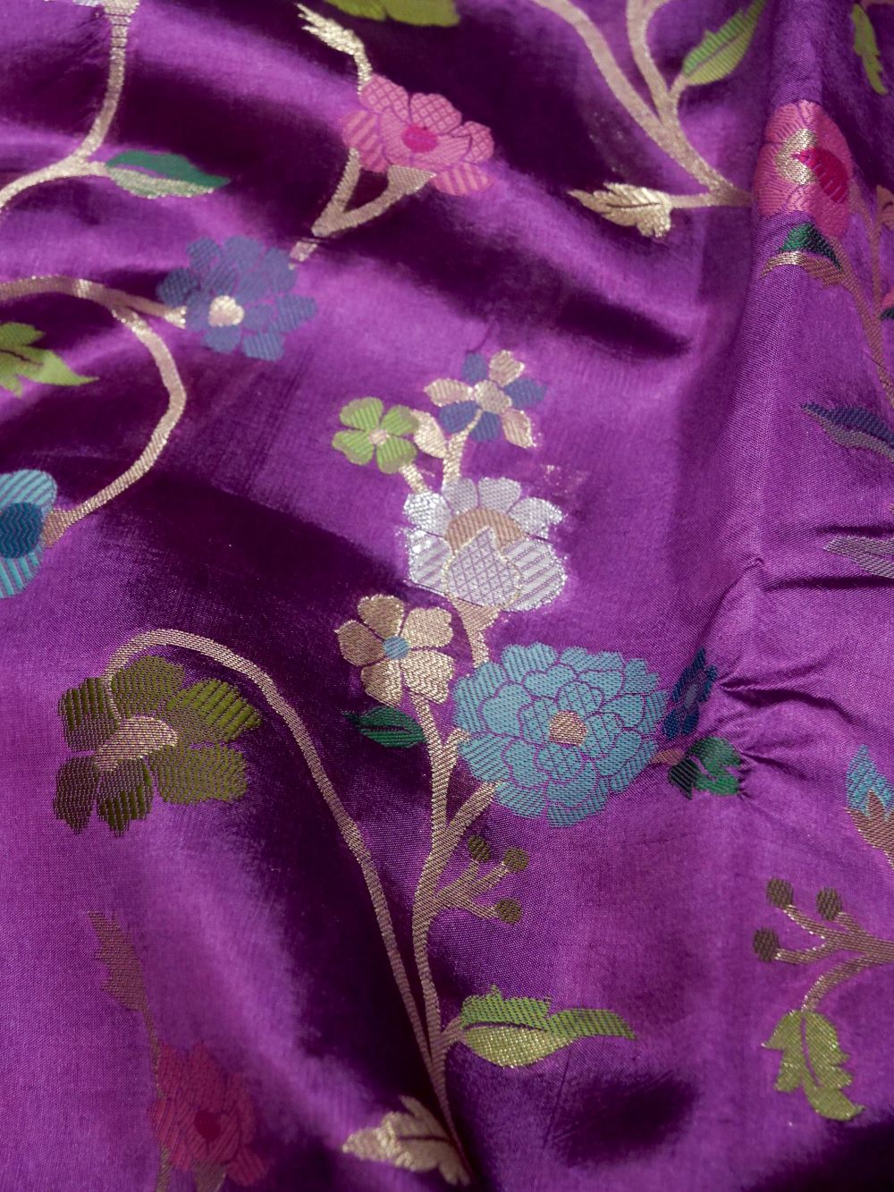 Banarasi Pure Mango Silk Allover Zari Jaal  with Tilfi Resham Meena