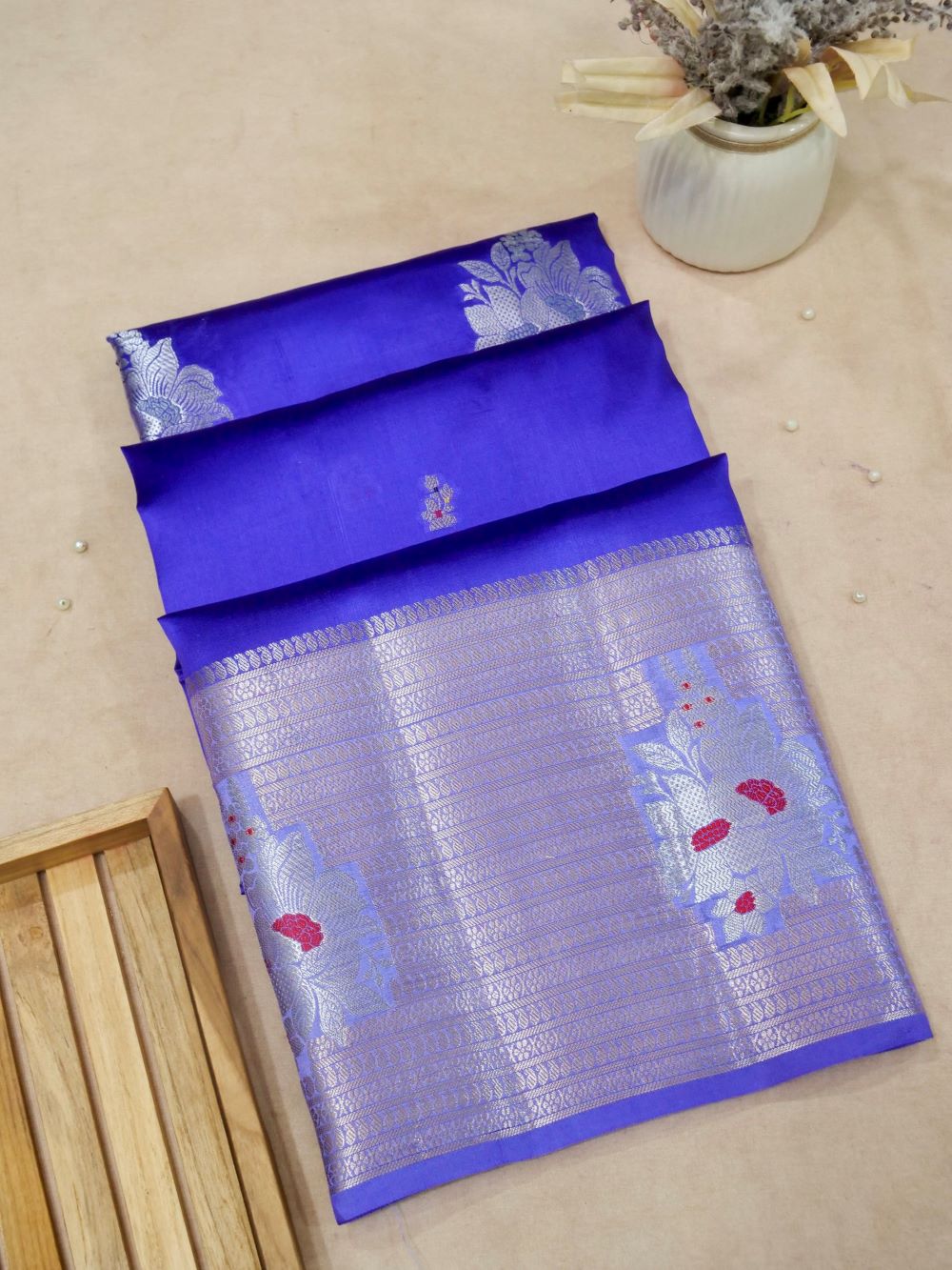 Banarasi Pure Mango Silk Allover Zari Buti with Resham Meena