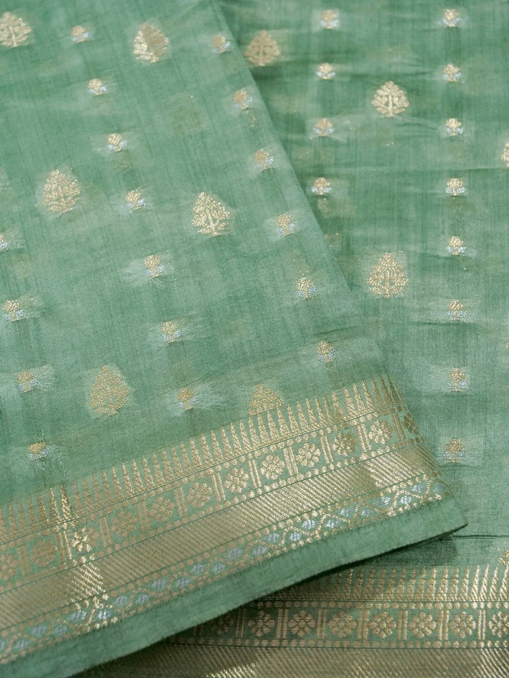 Banarasi Chiniya Silk Allover Zari Buti with Small Border Saree