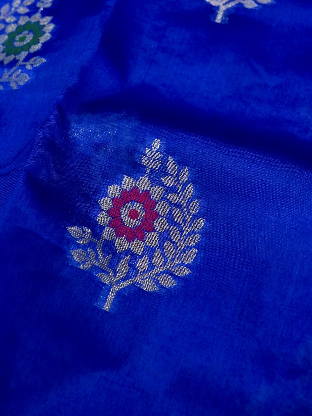 Banarasi Pure Dupion Silk Allover Zari Buti Design with Hand Brushing Contrast Blouse