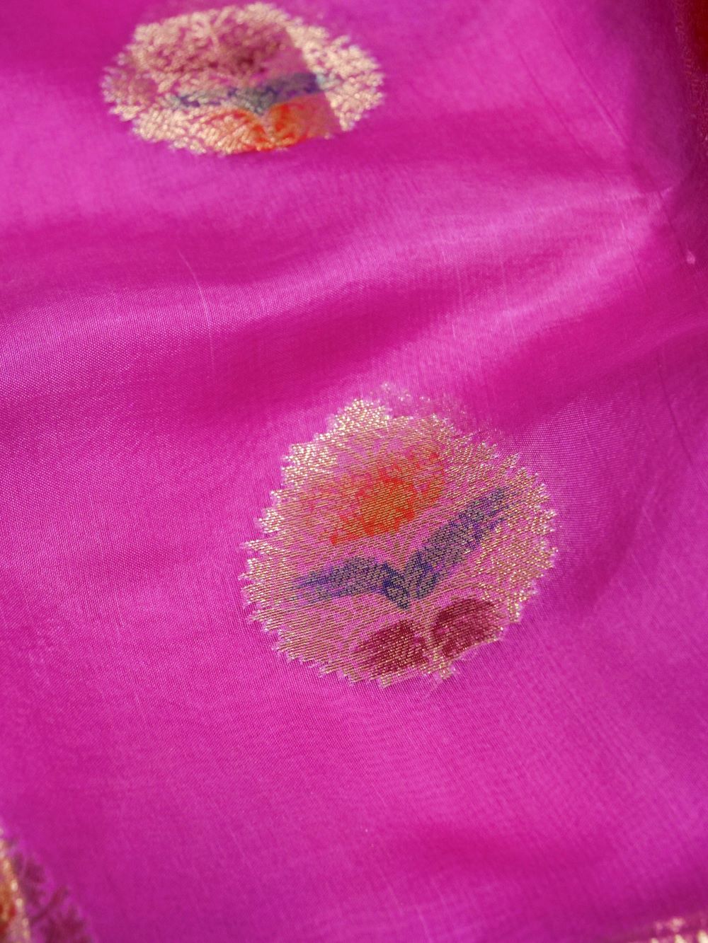 Banarasi Pure Dupion Silk Allover Zari Buti Design with Hand Brushing  Contrast Blouse