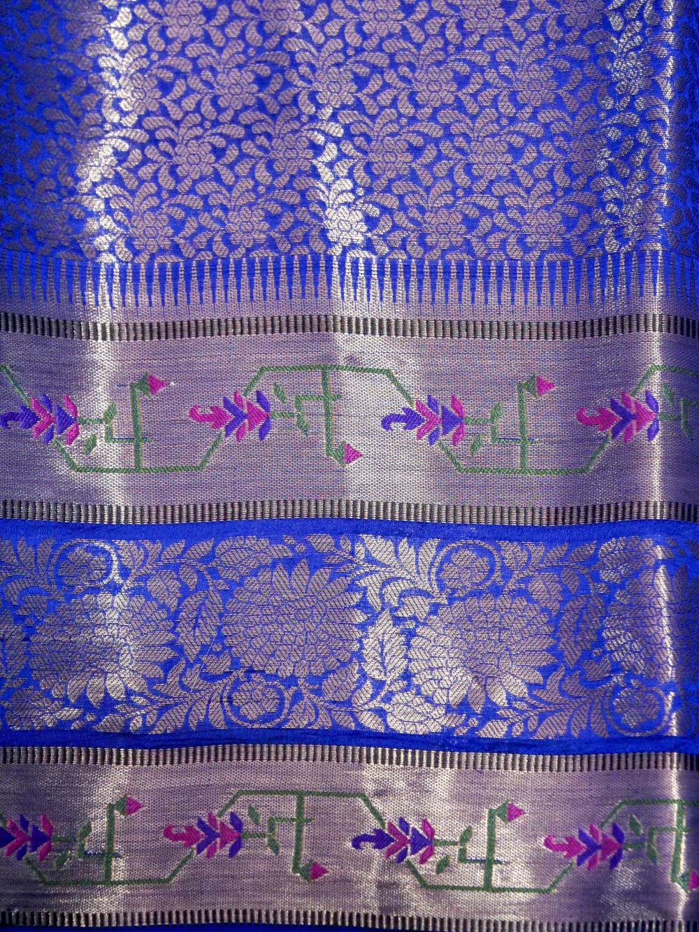 Banarasi Pure Dupion Silk Allover Zari Buti Design with Hand Brushing  Contrast Blouse