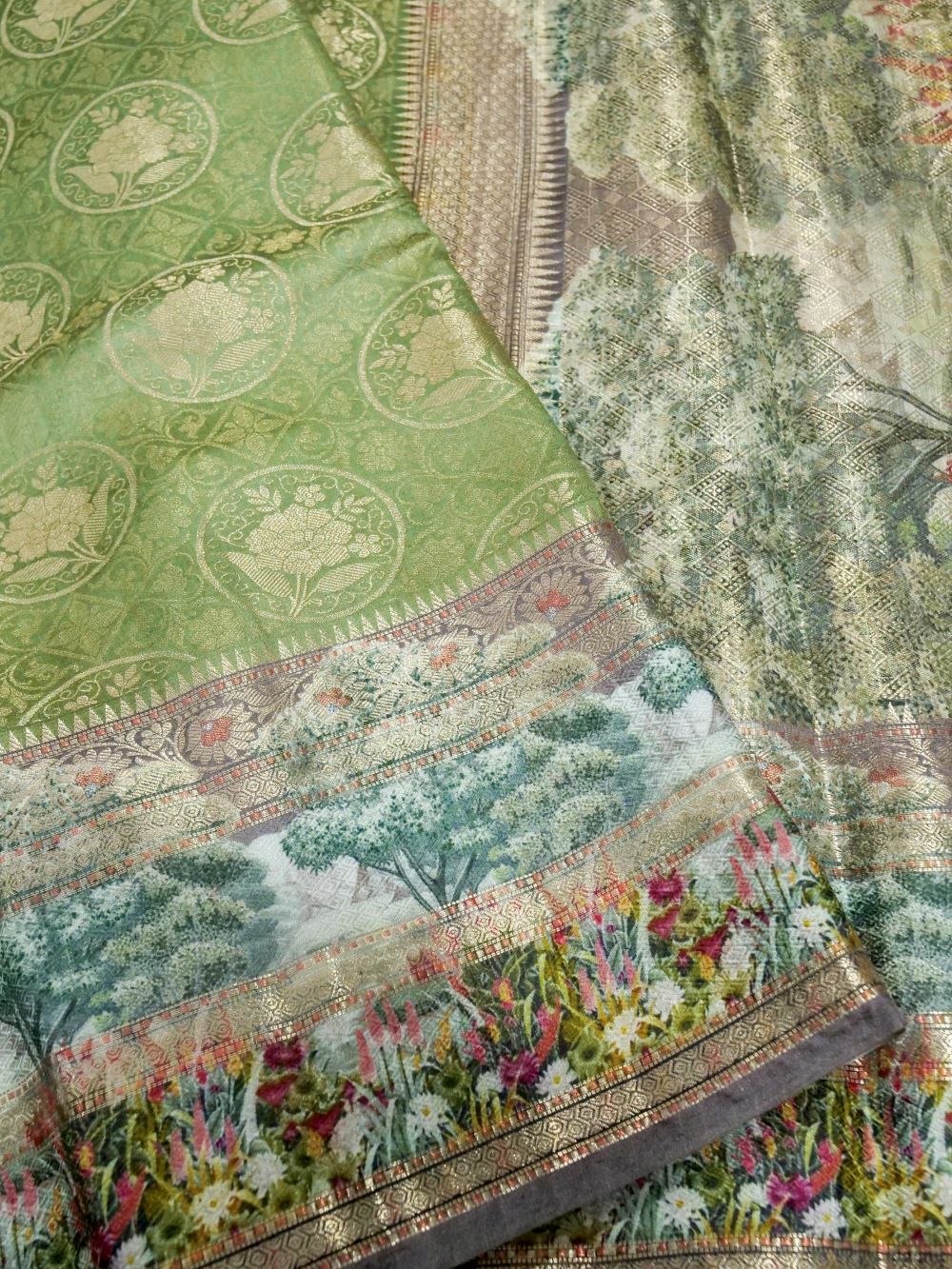 Banarasi Pure Chiniya Silk with Jaquard Border and Printed Pallu