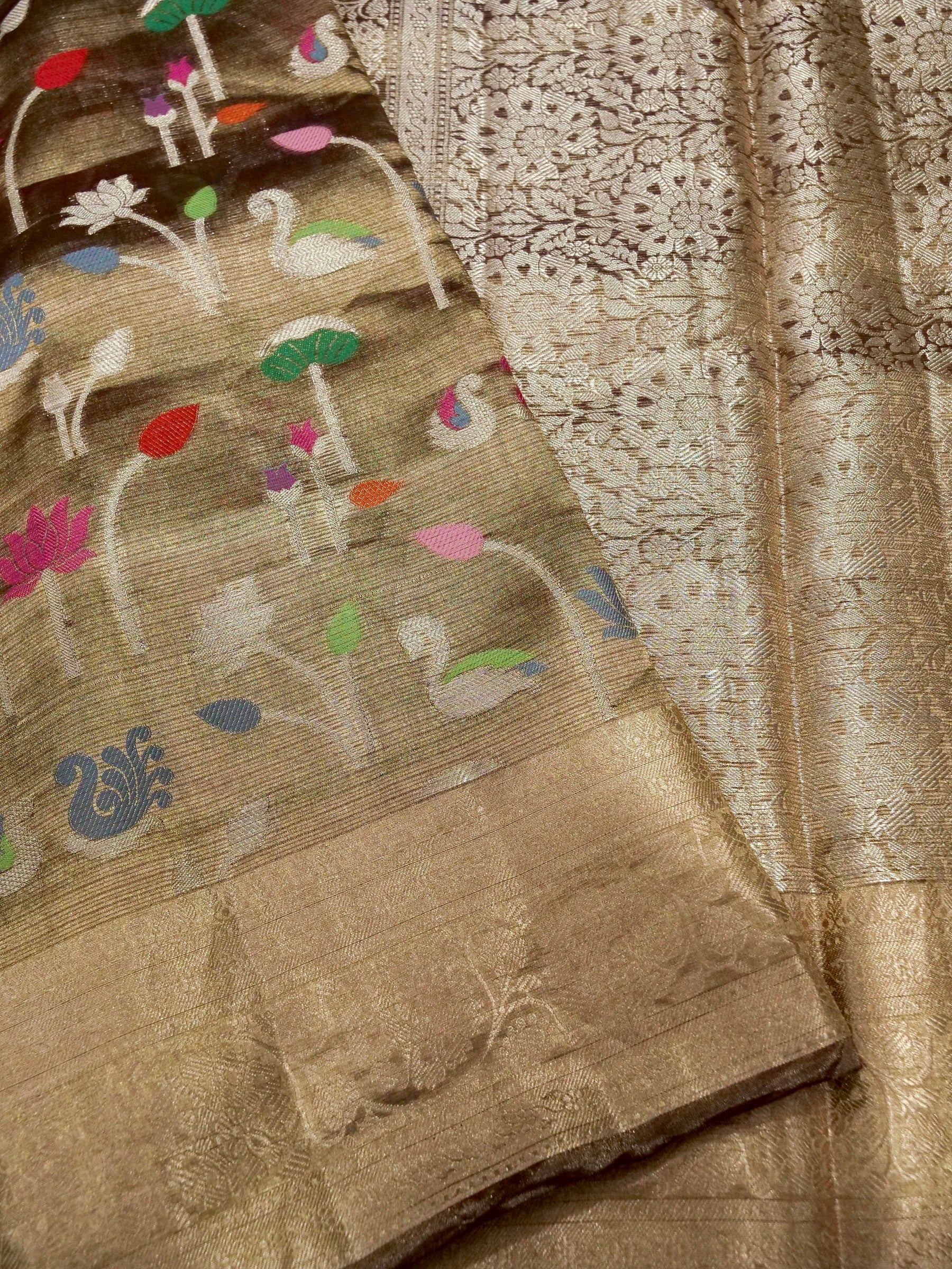 Banarasi Pure Tissue Silk with Resham Meena Attached Blouse