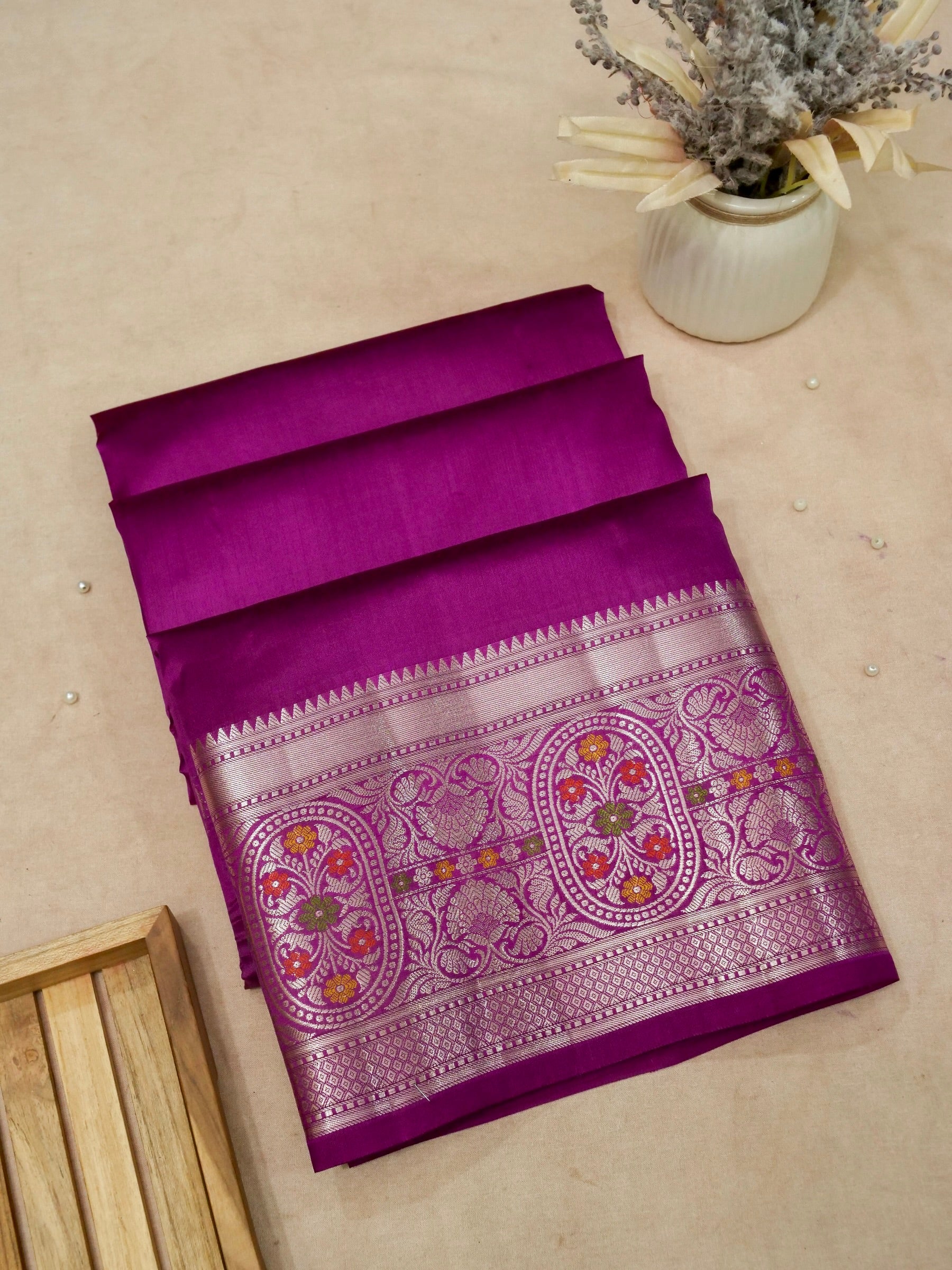 Banarasi Raw Mango Silk Allover Fancy Buti Design  in Down Tilfi Meena in Border with Contrast Blouse