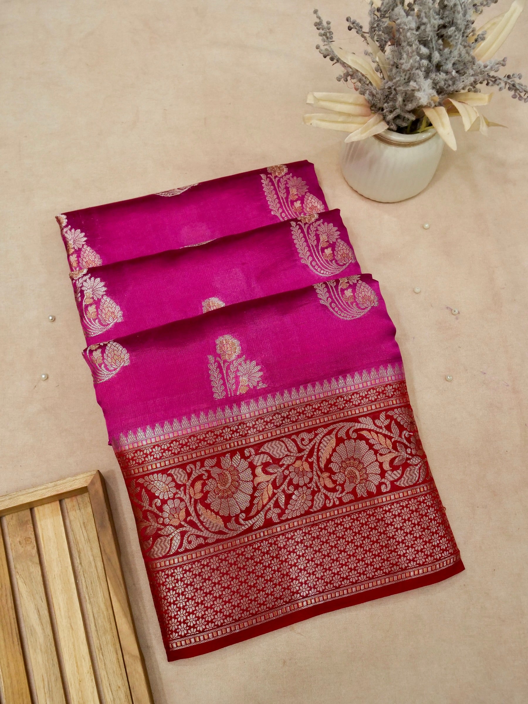 Banarasi Mango Silk Saree Allover Sona Rupa Zari Buti with Contrast Blouse