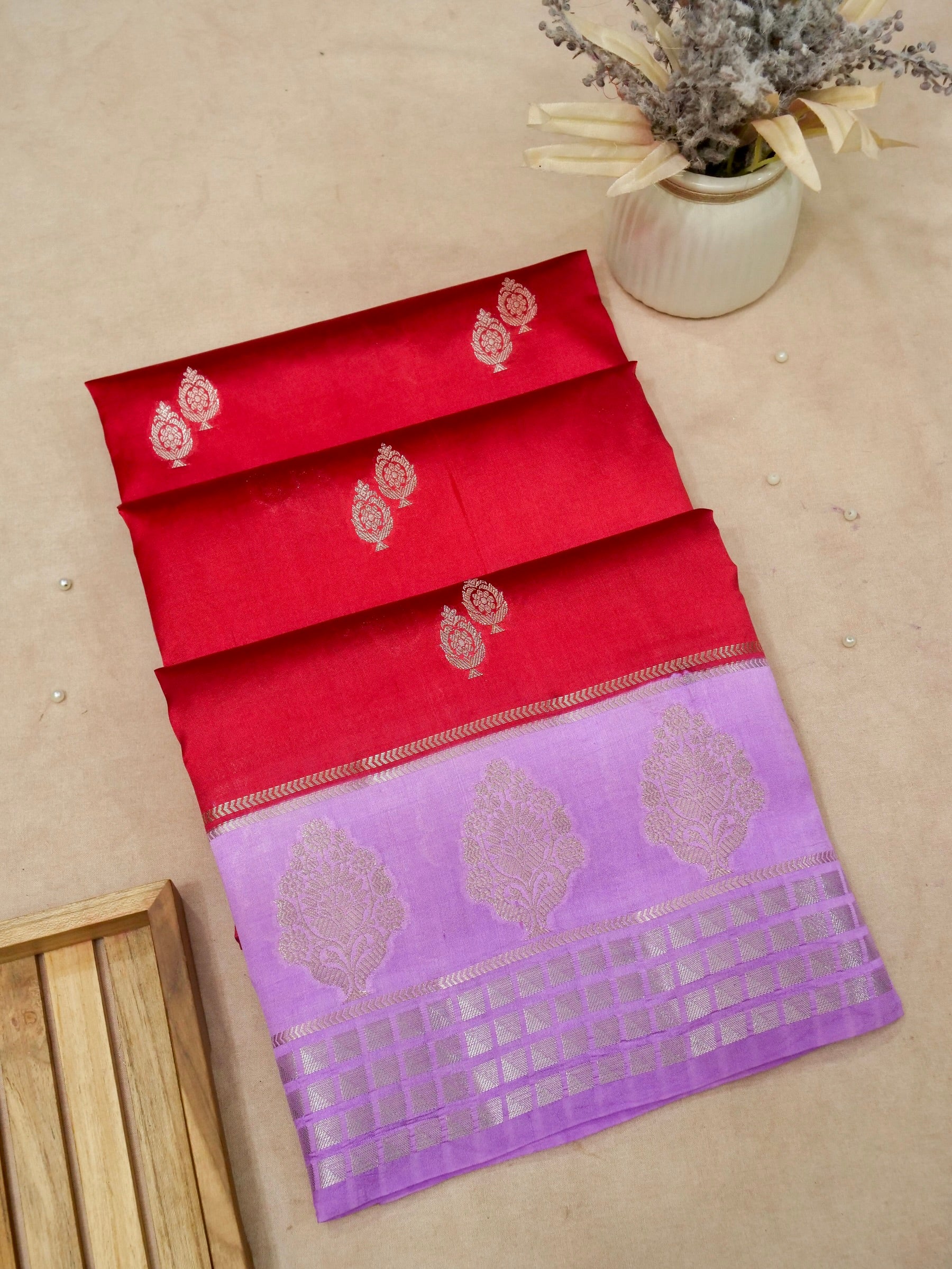 Banarasi Mango Silk Saree Allover Sona Rupa Zari Buti with Contrast Blouse